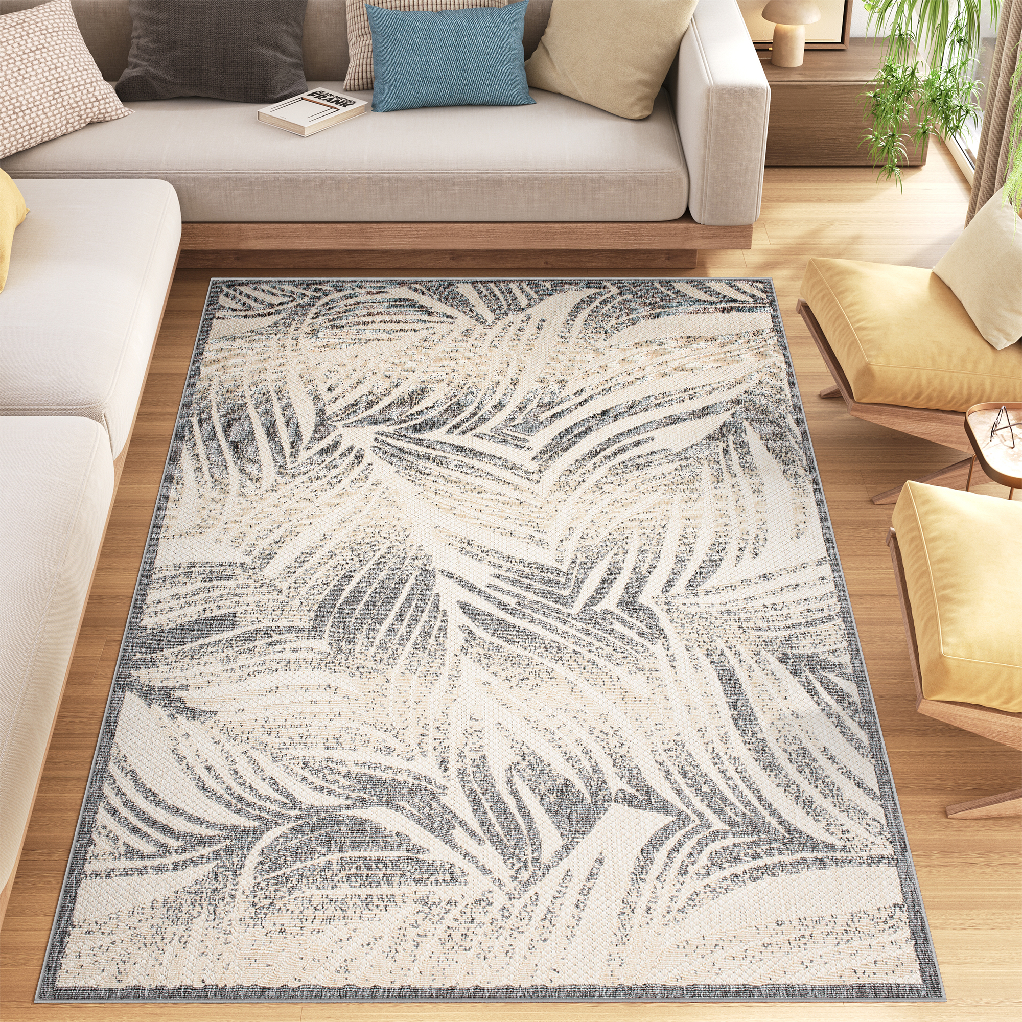 Alfombra interior exterior gris crema terraza balcón salón aspecto 3D moderno - Imagen 21 de 41