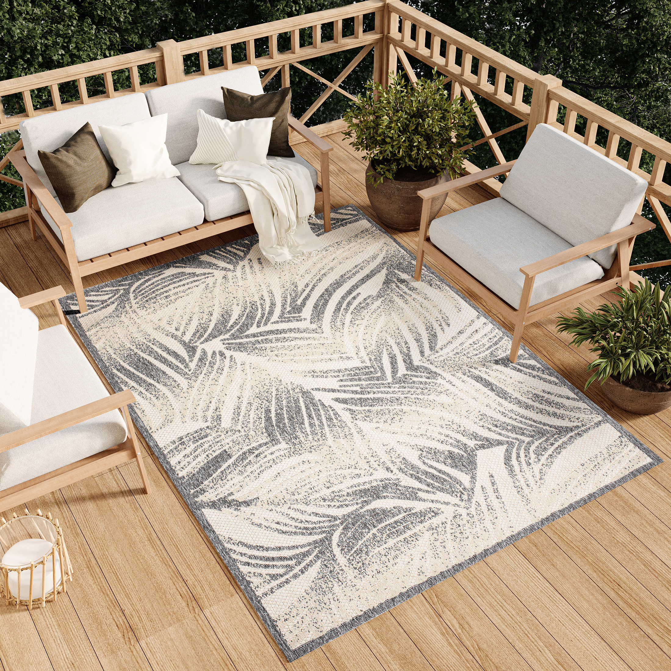 Alfombra interior exterior gris crema terraza balcón salón aspecto 3D moderno - Imagen 12 de 41