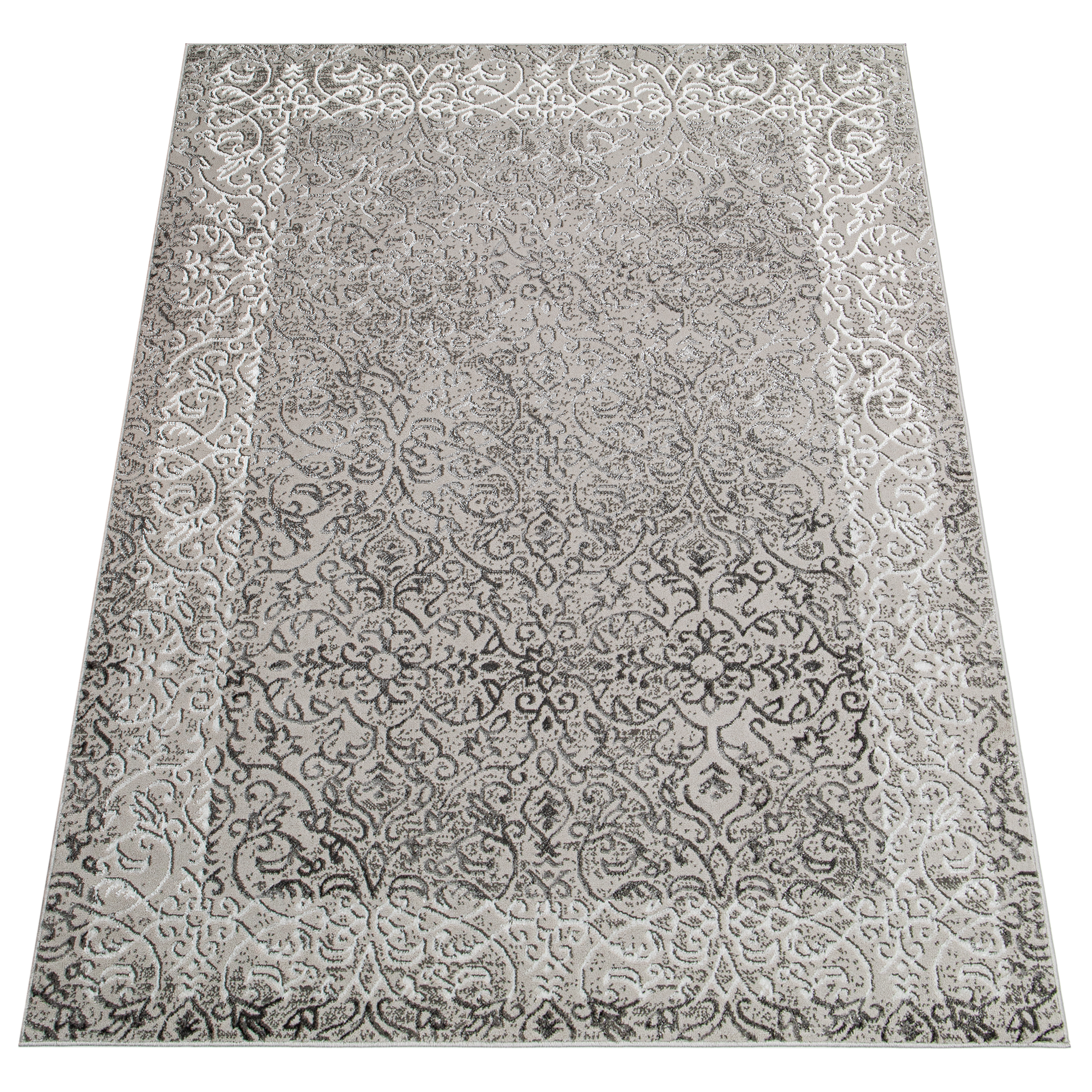 Teppich Kurzflor Grau Beige Glänzend Rahmen Floral Klassisch 3D Effekt ÖKOTEX - Bild 25 von 25