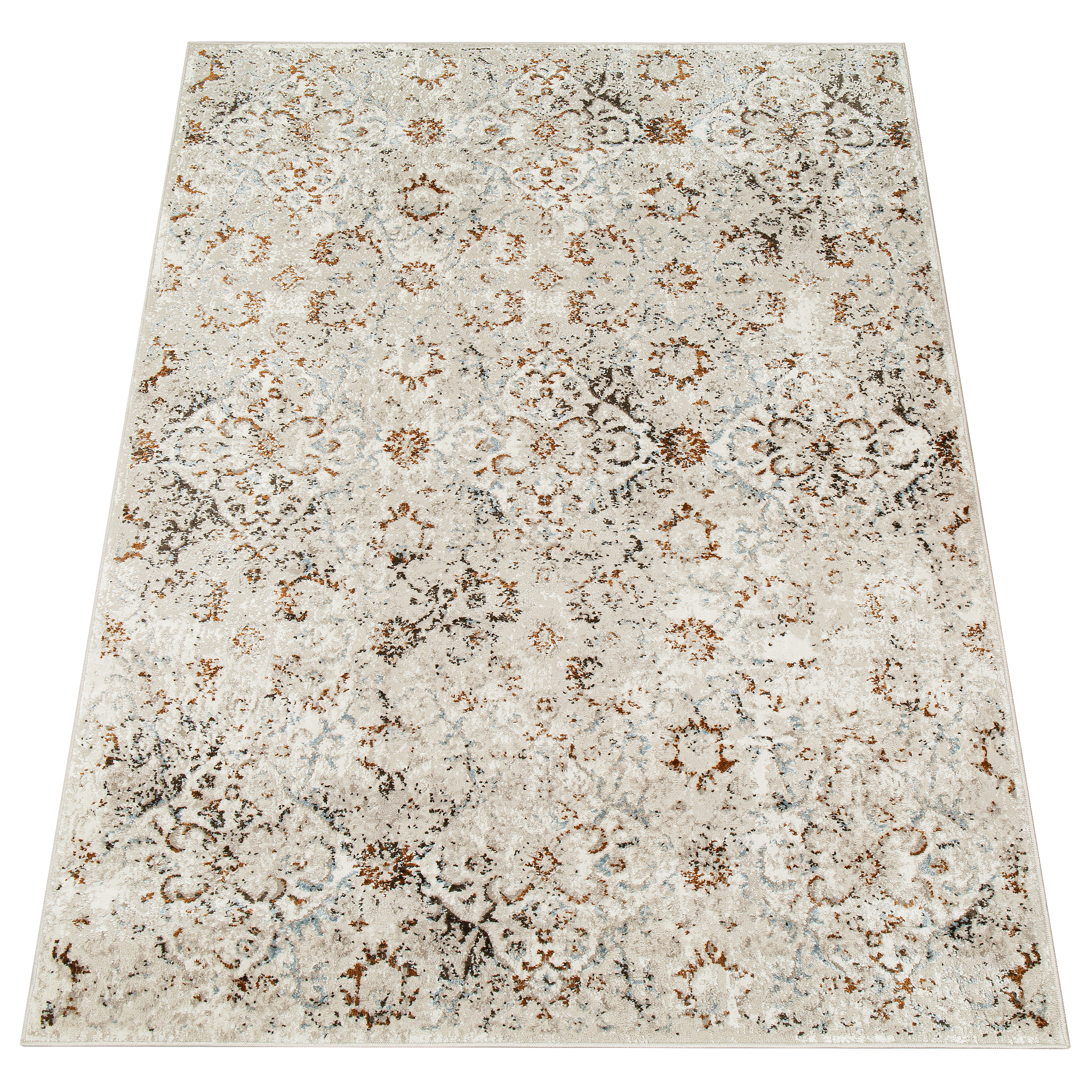 Alfombra de pelo corto clásico patrón floral adorno beige gris salón ECOTEX - Imagen 33 de 33