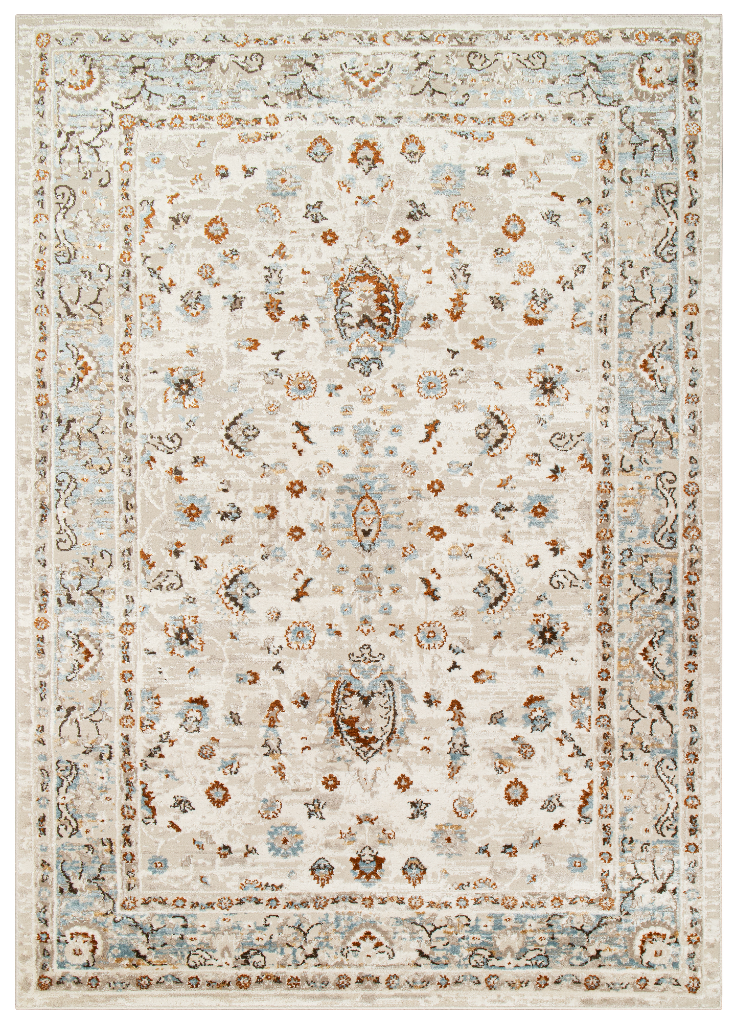 Alfombra de pelo corto clásico patrón floral adorno beige gris salón ECOTEX - Imagen 11 de 33