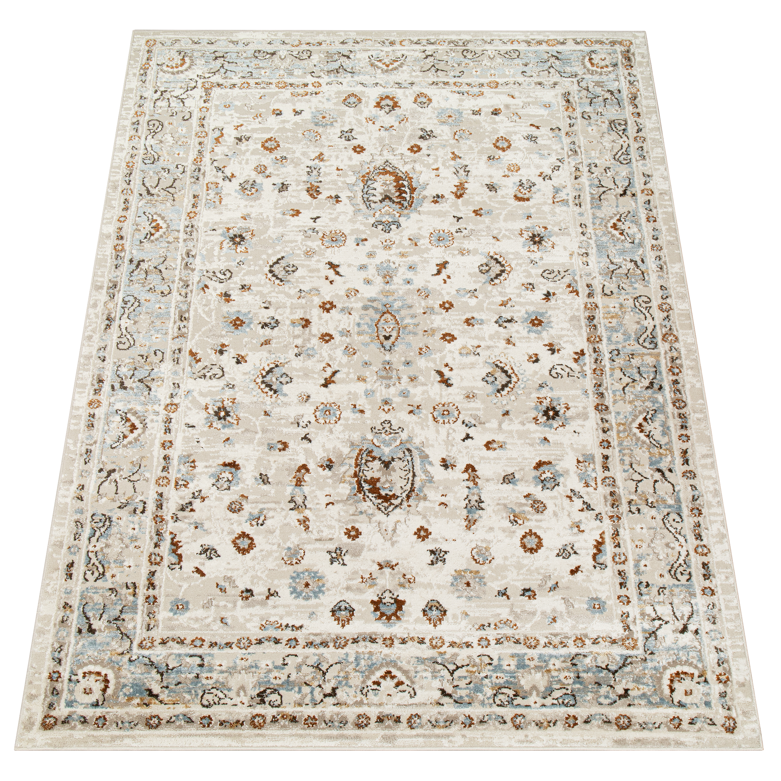 Alfombra de pelo corto clásico patrón floral adorno beige gris salón ECOTEX - Imagen 17 de 33