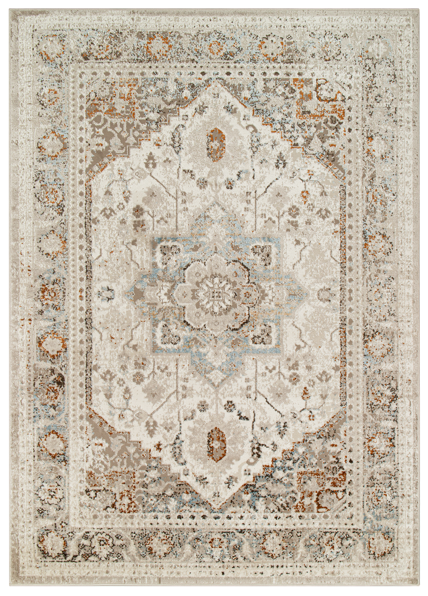 Alfombra de pelo corto clásico patrón floral adorno beige gris salón ECOTEX - Imagen 19 de 33