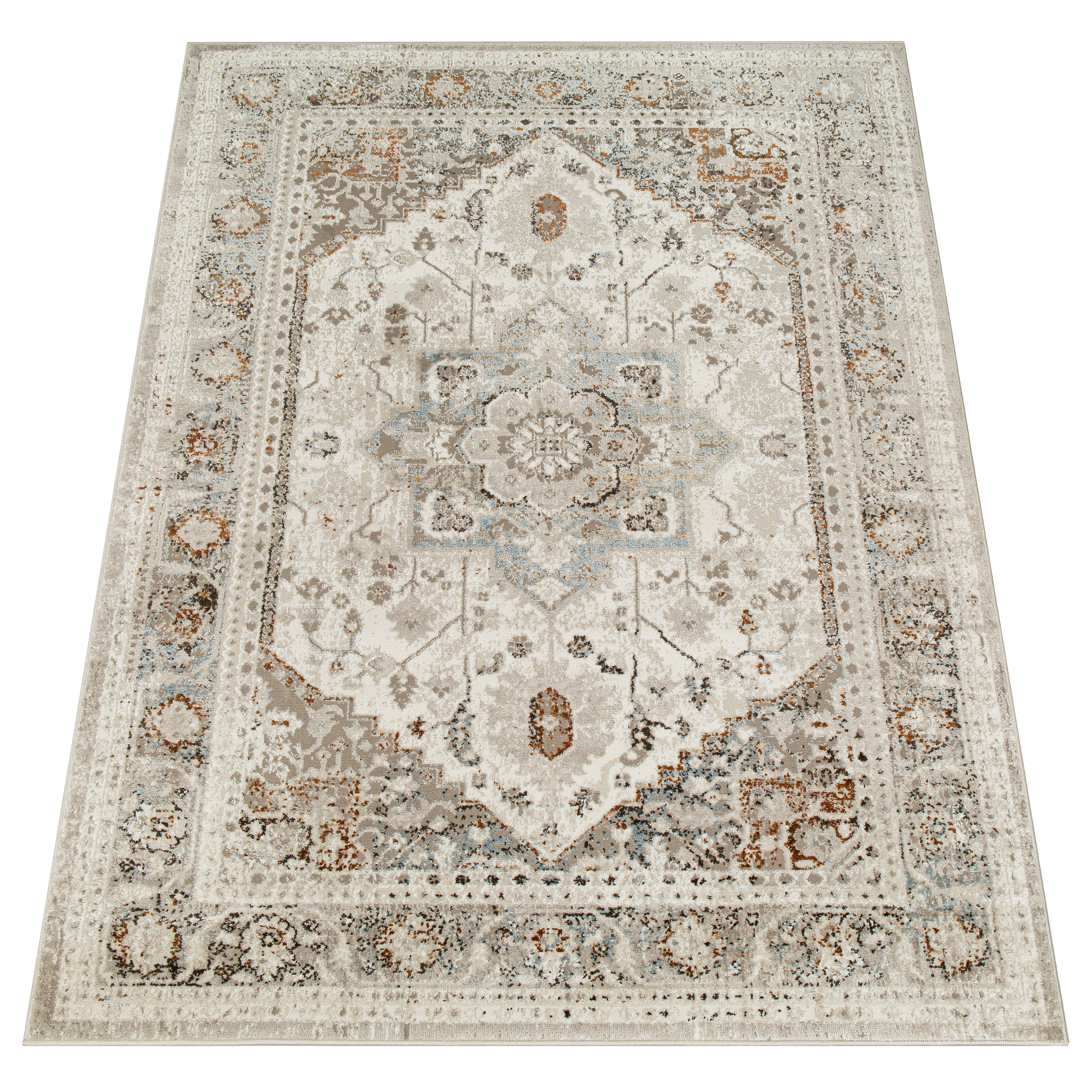 Alfombra de pelo corto clásico patrón floral adorno beige gris salón ECOTEX - Imagen 25 de 33