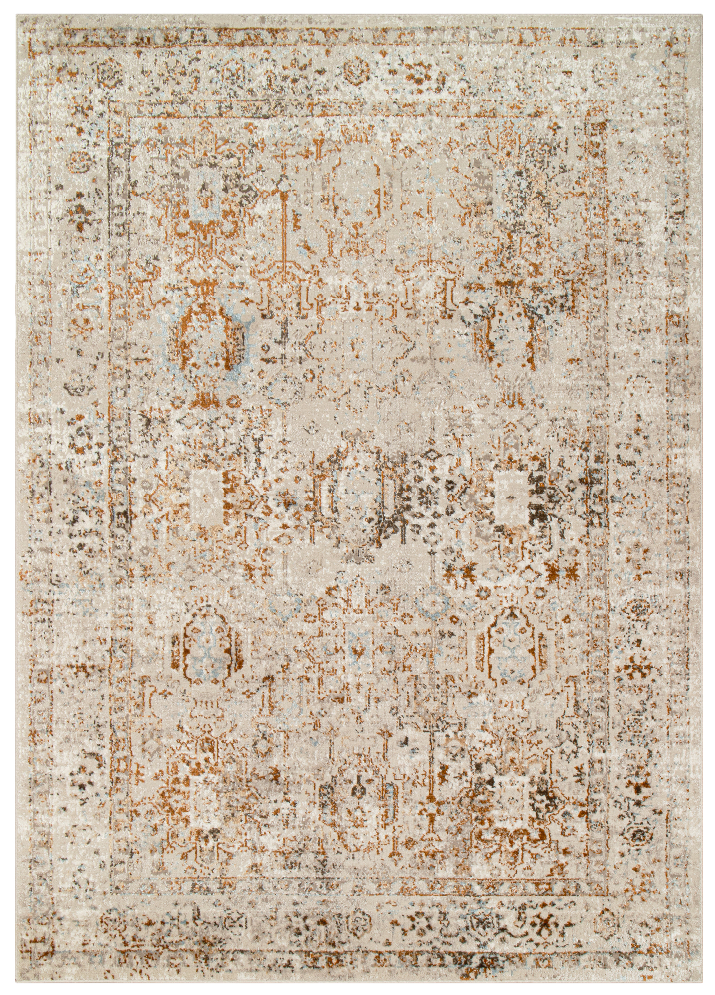 Alfombra de pelo corto clásico patrón floral adorno beige gris salón ECOTEX - Imagen 3 de 33