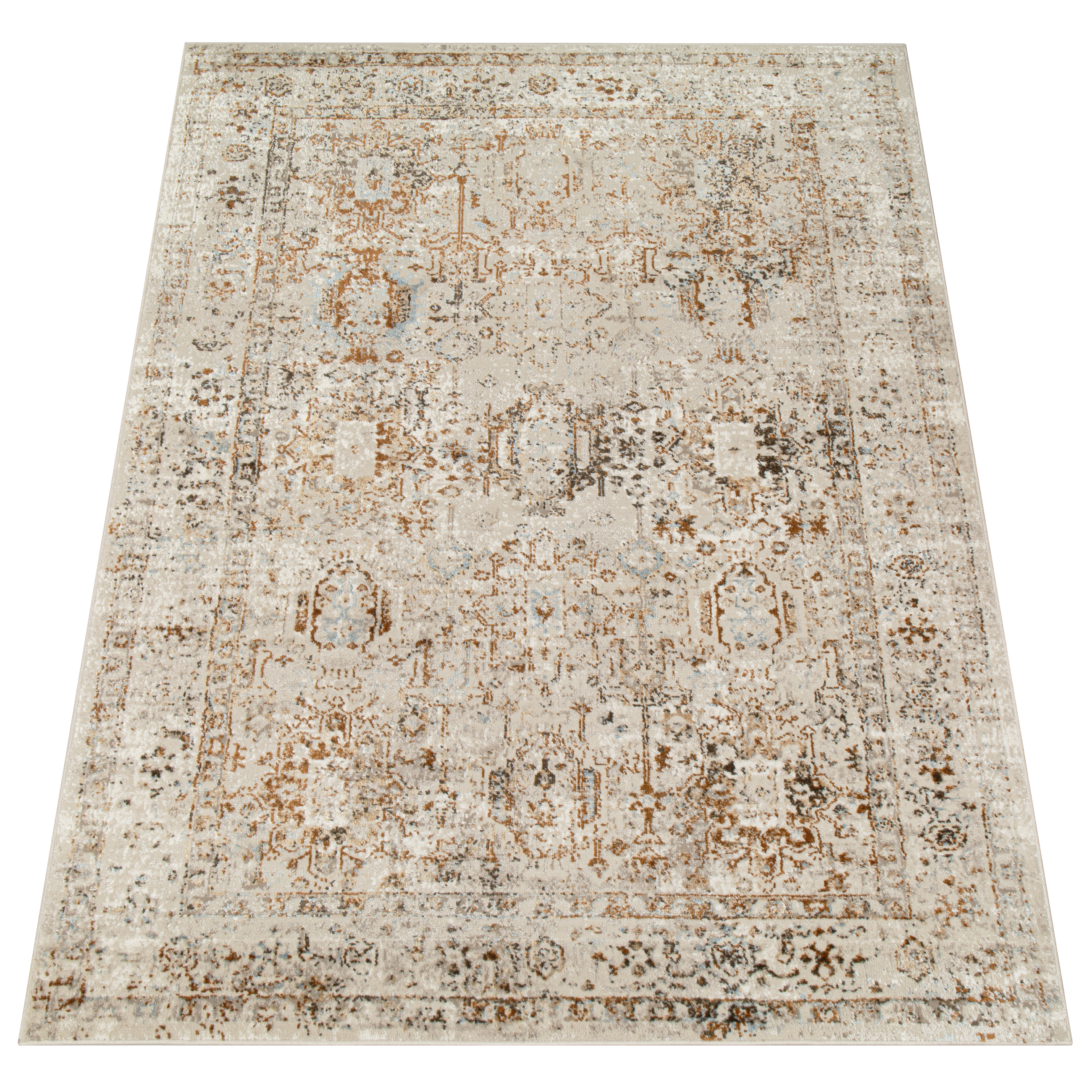 Alfombra de pelo corto clásico patrón floral adorno beige gris salón ECOTEX - Imagen 9 de 33