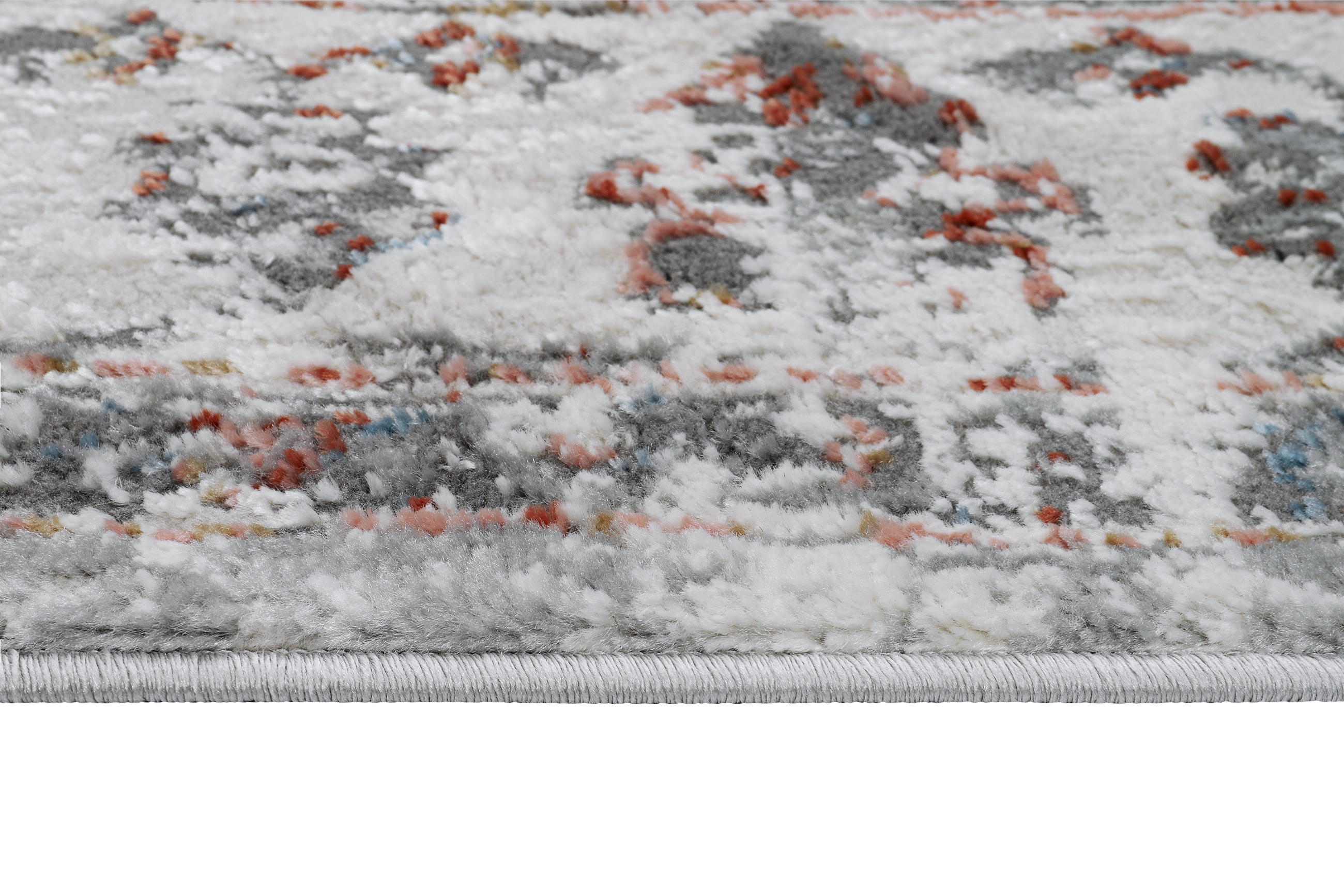 Alfombra salón de pelo corto clásico vintage gris crema flores orientales - Imagen 26 de 30