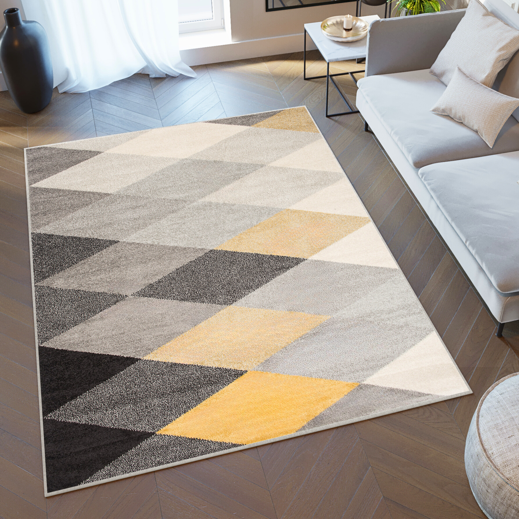 Wohnzimmer Teppich Kurzflor Geometrisch Dreiecke Mehrfarbig | Muster eBay Modern