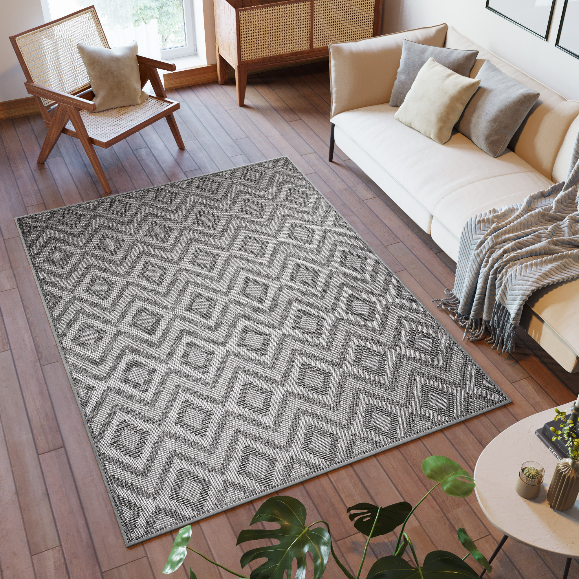 Alfombra exterior tela plana aspecto sisal gris balcón terraza interior resistente a la intemperie - Imagen 51 de 61