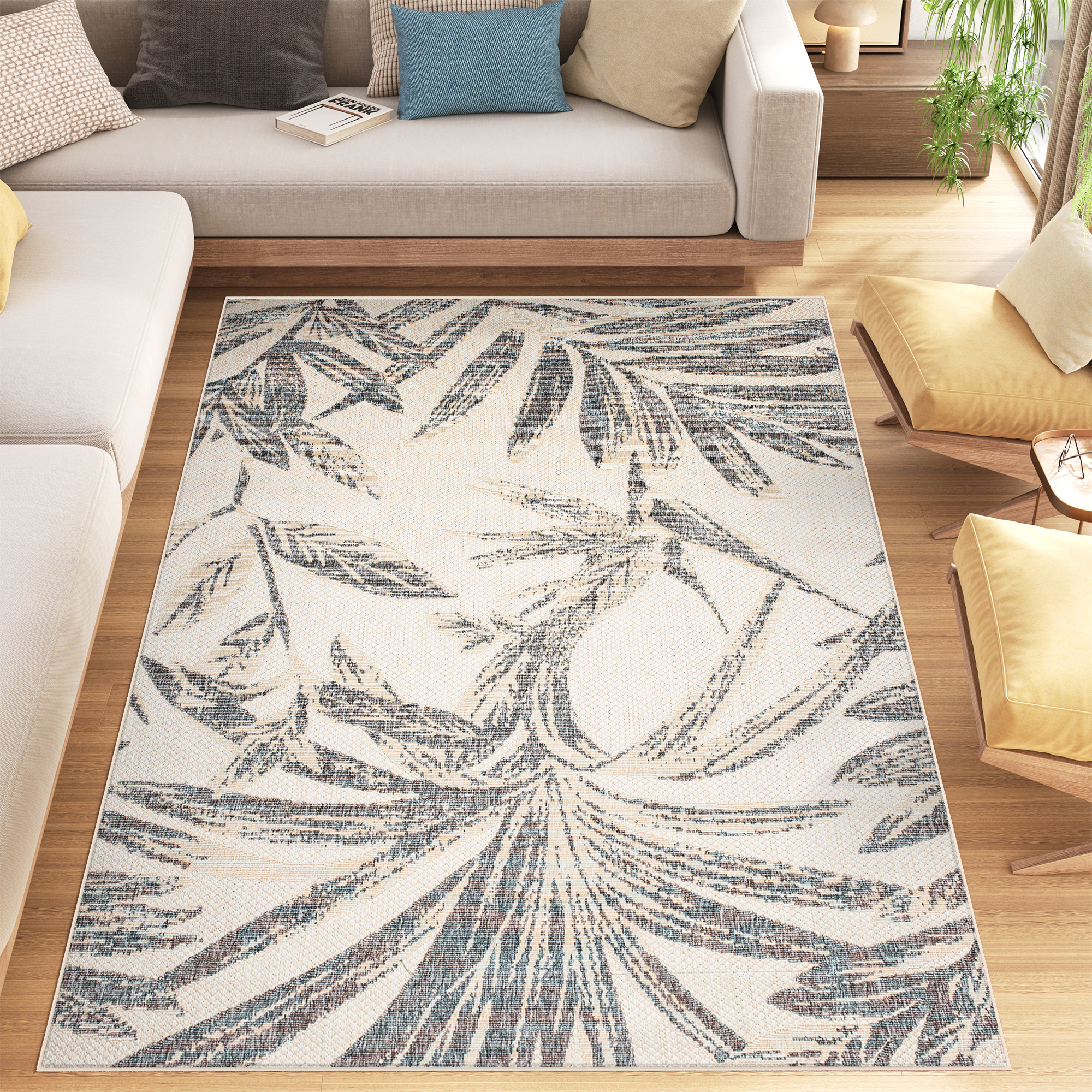 Alfombra interior exterior gris crema terraza balcón salón aspecto 3D moderno - Imagen 31 de 41