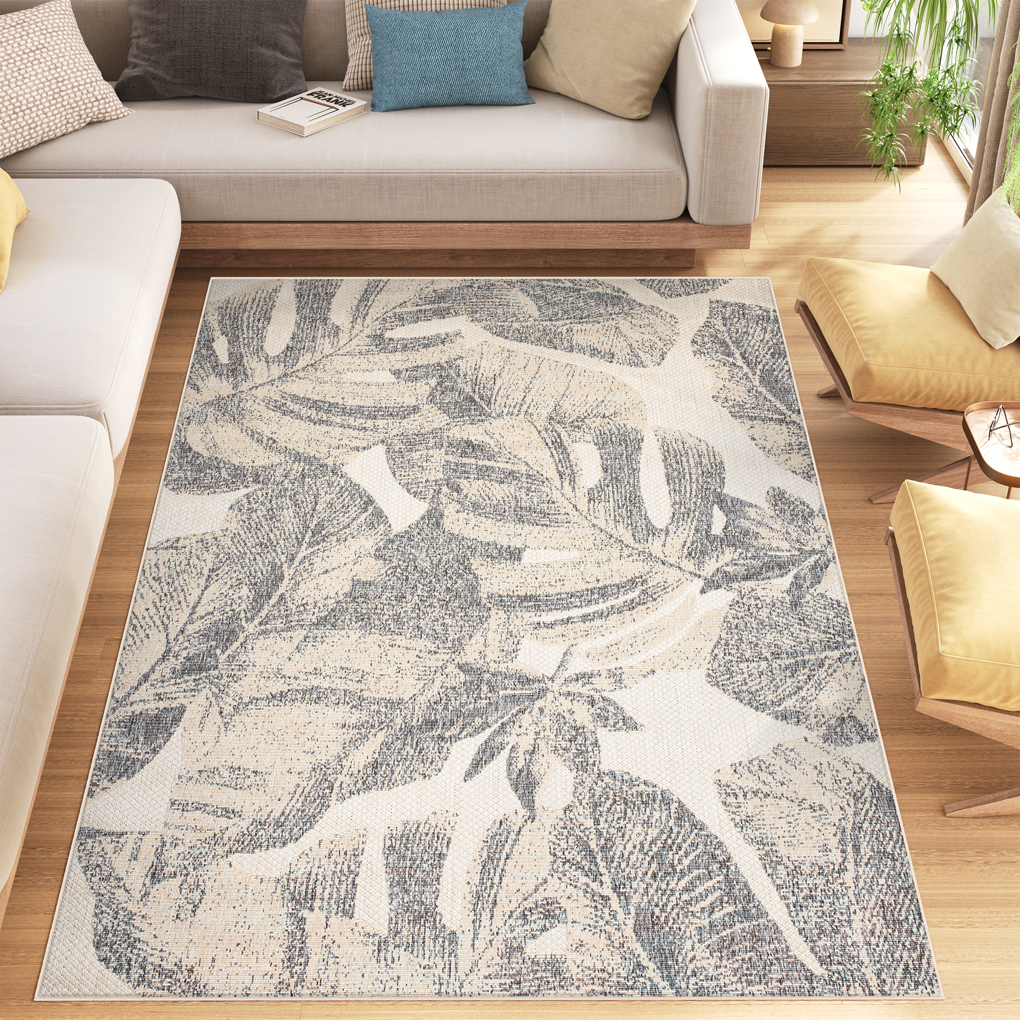 Alfombra interior exterior gris crema terraza balcón salón aspecto 3D moderno - Imagen 41 de 41