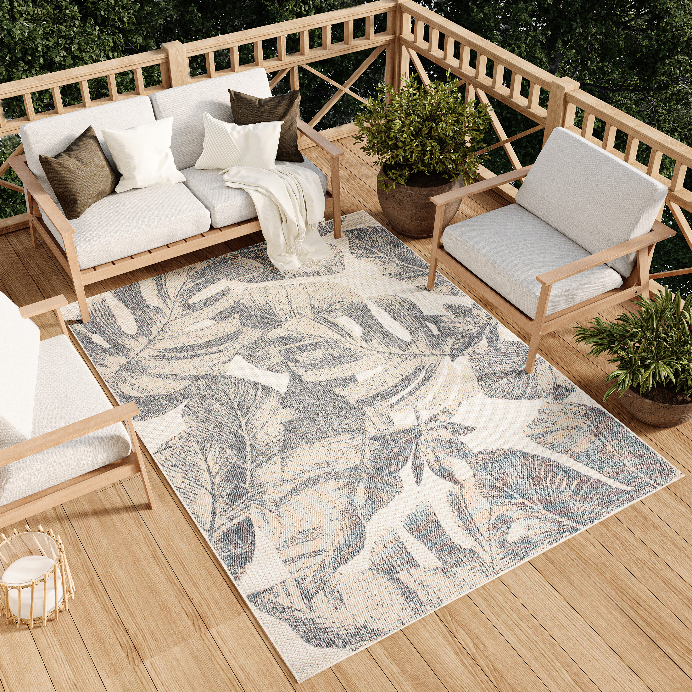 Alfombra interior exterior gris crema terraza balcón salón aspecto 3D moderno - Imagen 32 de 41