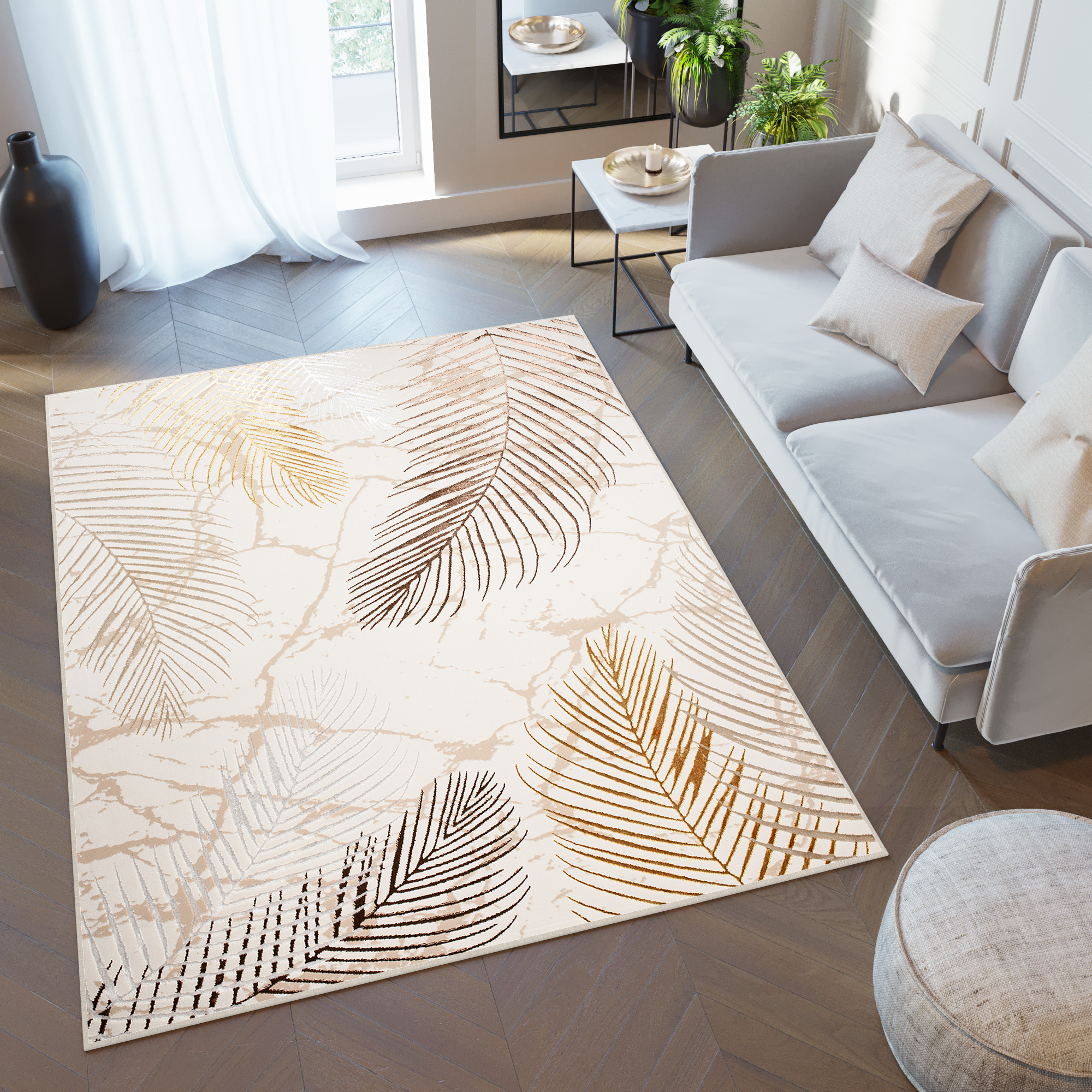 Large Rugs Living Room Modern Golden Beige Rug Bedroom Floral Leaf