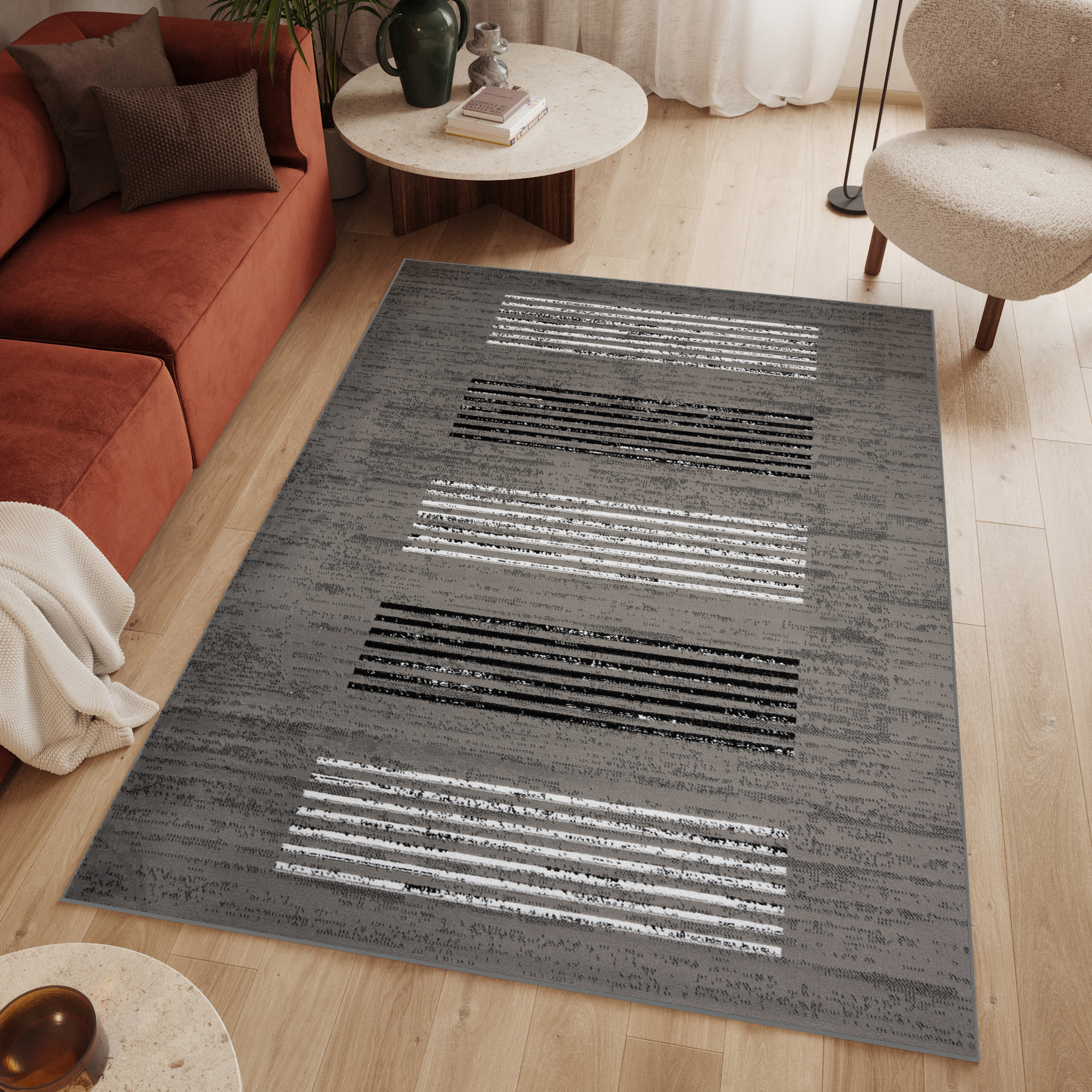 Tappeto 200x300 soggiorno pelo corto grigio moderno motivo geometrico ÖKOTEX - Foto 2 di 41