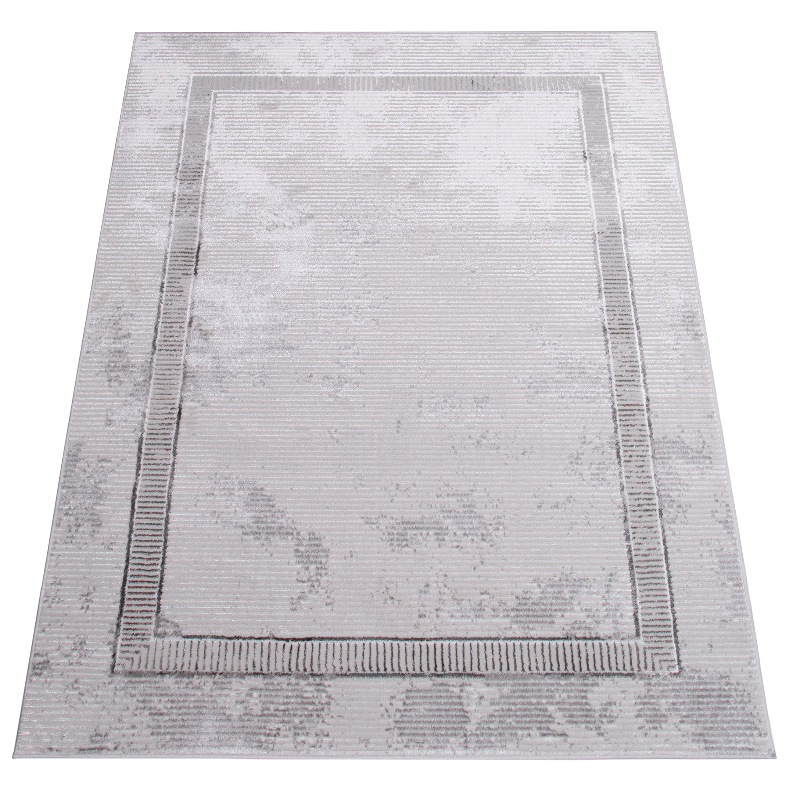 Alfombra de pelo corto gris oscuro marco beige patrón 3D efecto salón dormitorio - Imagen 7 de 13