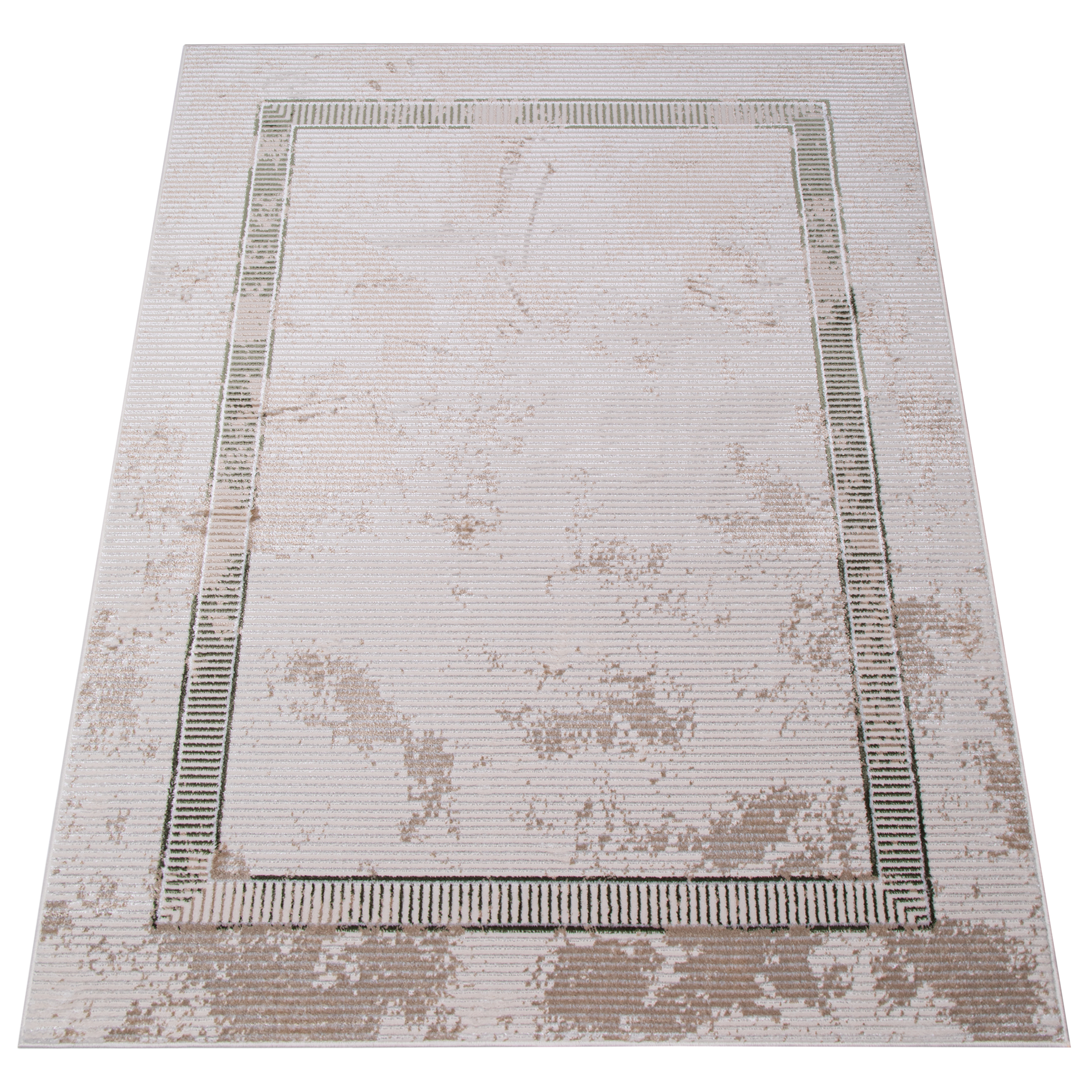 Alfombra de pelo corto gris oscuro marco beige patrón 3D efecto salón dormitorio - Imagen 13 de 13