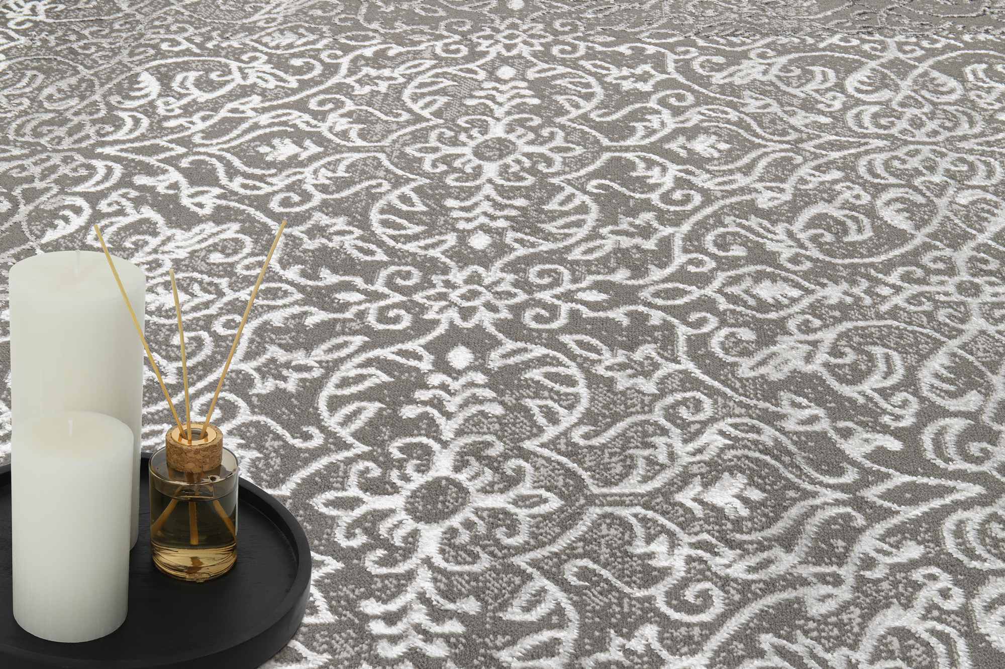 Teppich Kurzflor Grau Beige Glänzend Rahmen Floral Klassisch 3D Effekt ÖKOTEX - Bild 16 von 25