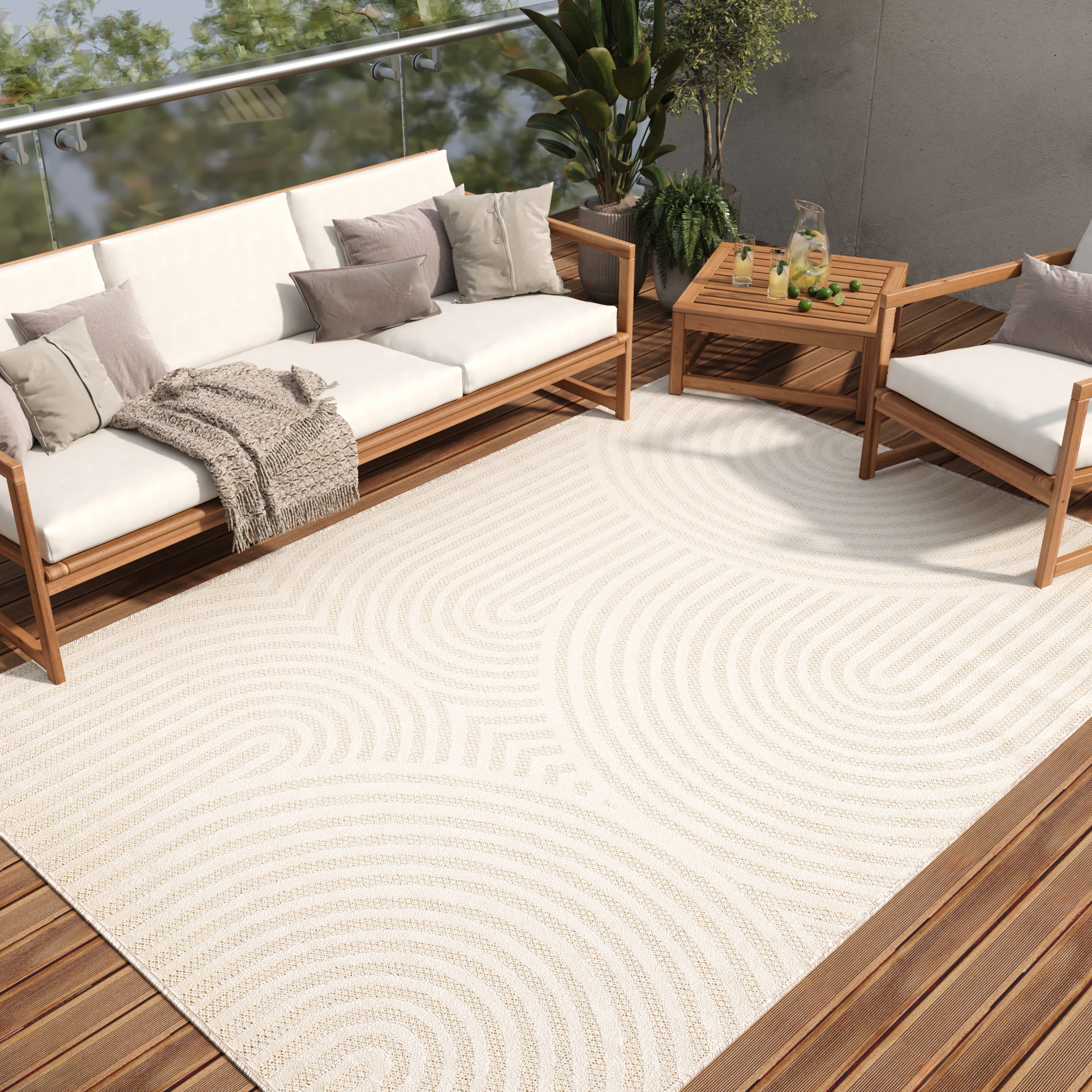 Alfombra Crema Exterior Interior Moderna Tela Plana Impermeable Salón Terraza - Imagen 22 de 41