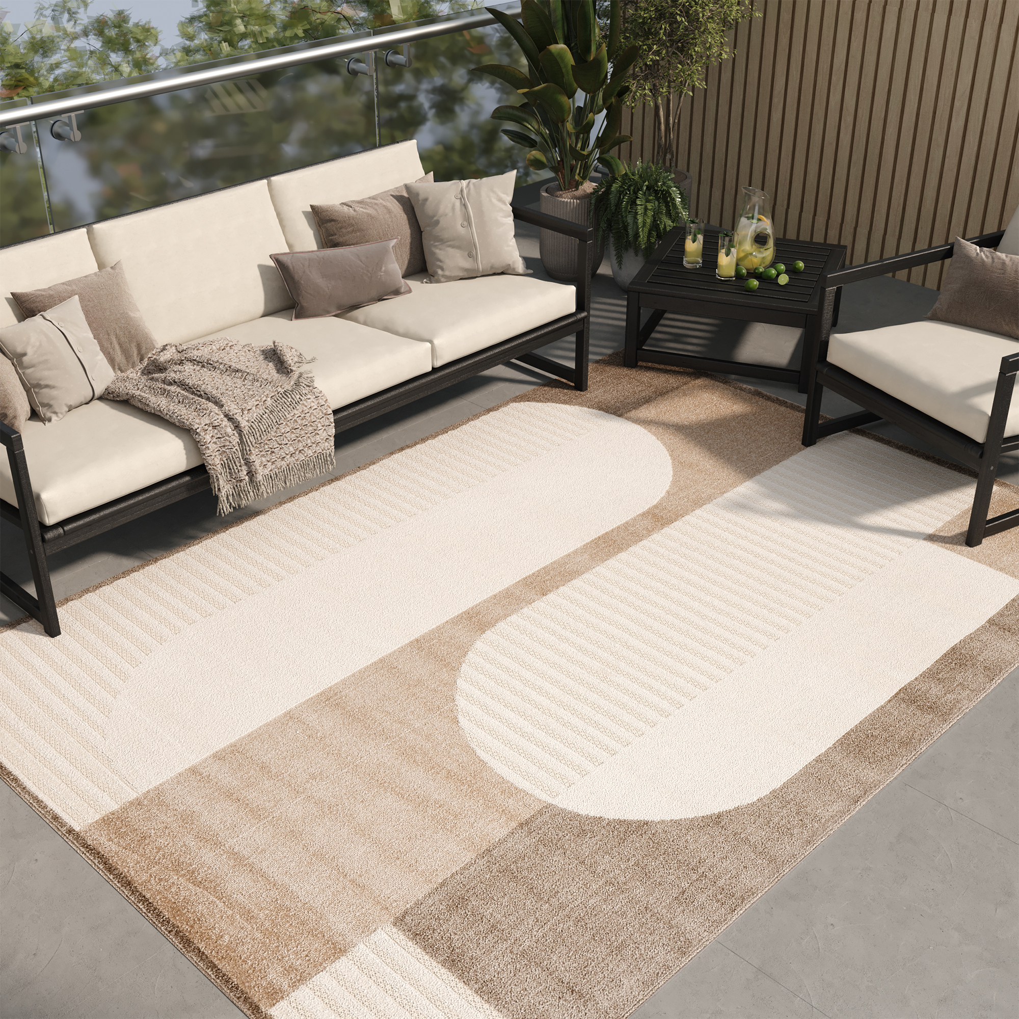 Alfombra Exterior Interior Tela Plana Beige Moderna Impermeable Salón Terraza - Imagen 2 de 21