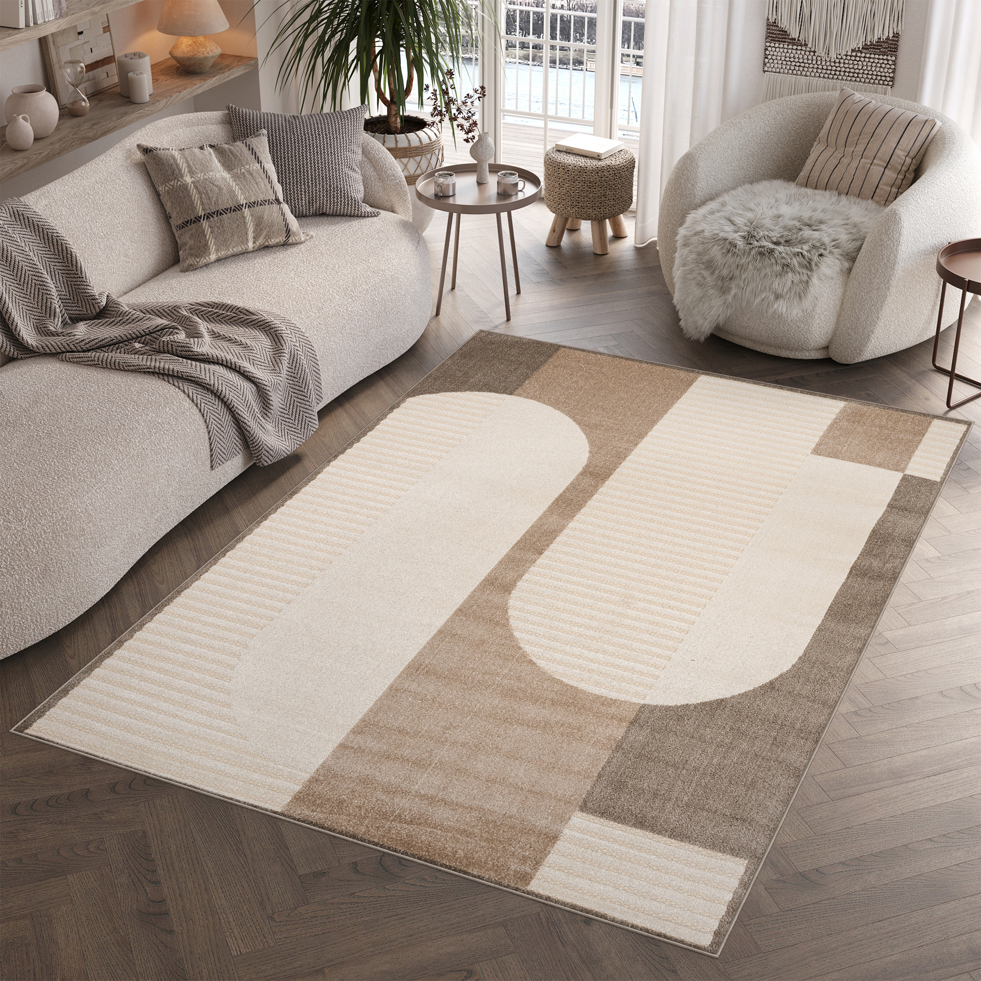 Alfombra Exterior Interior Tela Plana Beige Moderna Impermeable Salón Terraza - Imagen 10 de 21