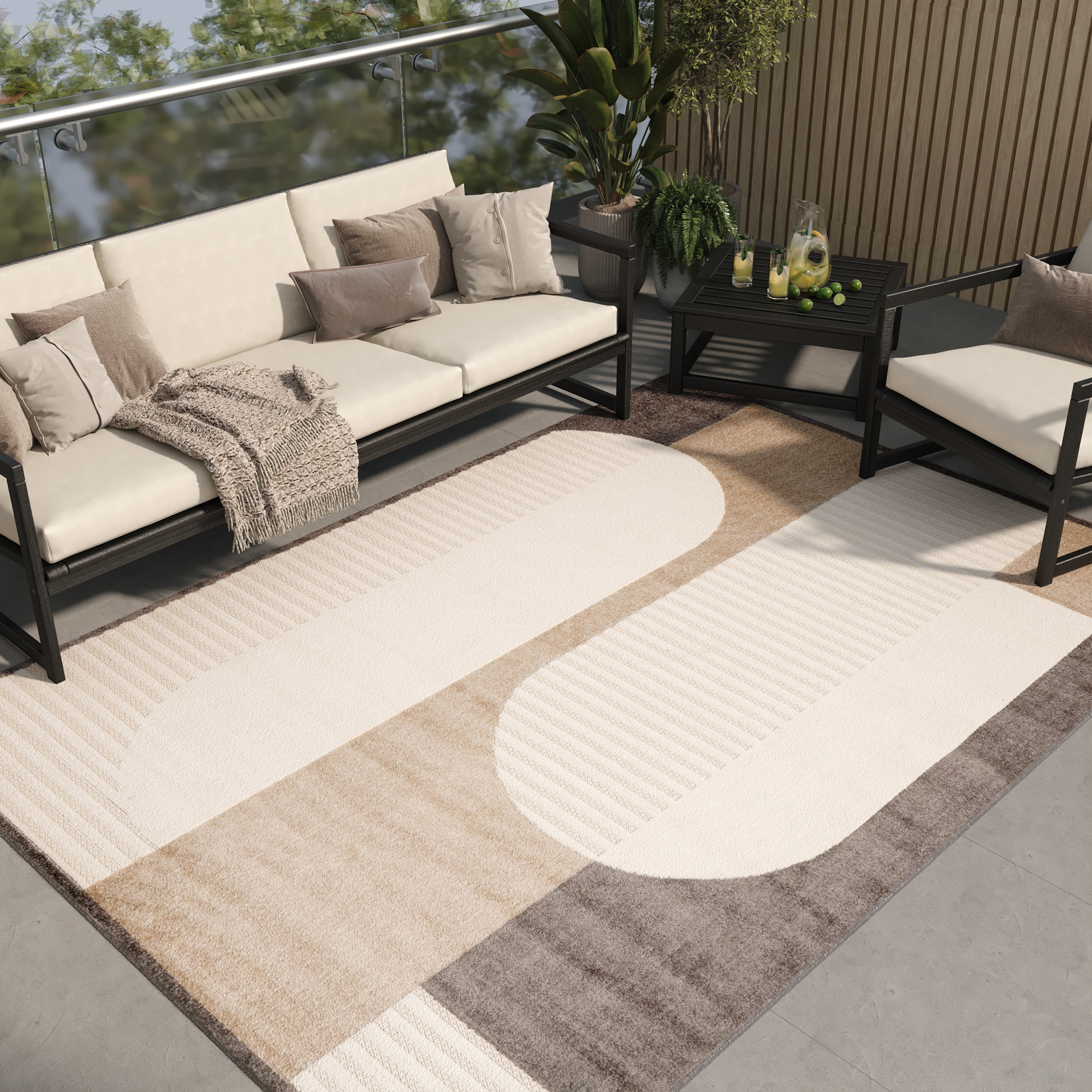Alfombra Exterior Interior Tela Plana Beige Moderna Impermeable Salón Terraza - Imagen 12 de 21
