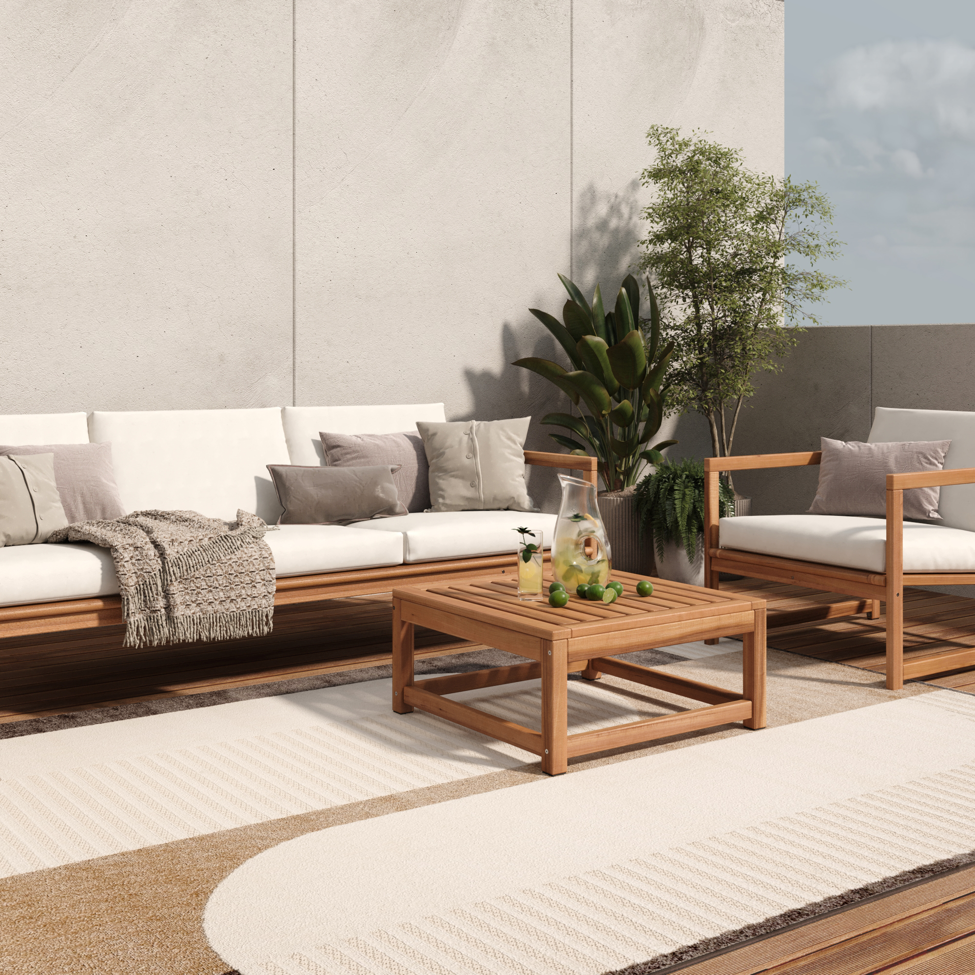 Alfombra Exterior Interior Tela Plana Beige Moderna Impermeable Salón Terraza - Imagen 14 de 21