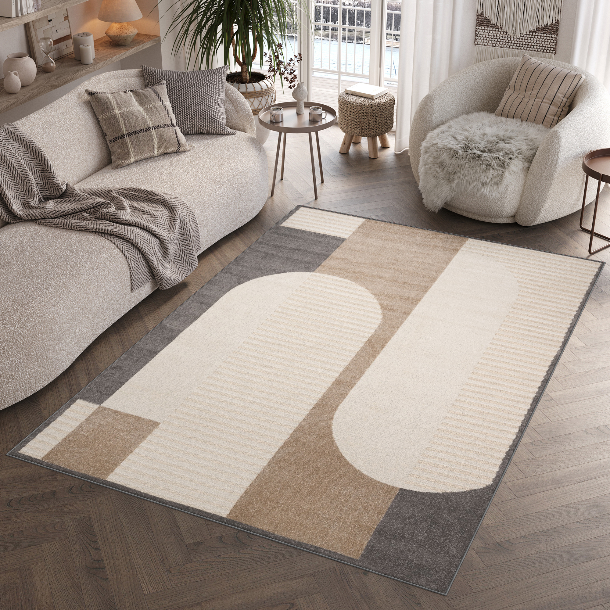 Alfombra Exterior Interior Tela Plana Beige Moderna Impermeable Salón Terraza - Imagen 20 de 21