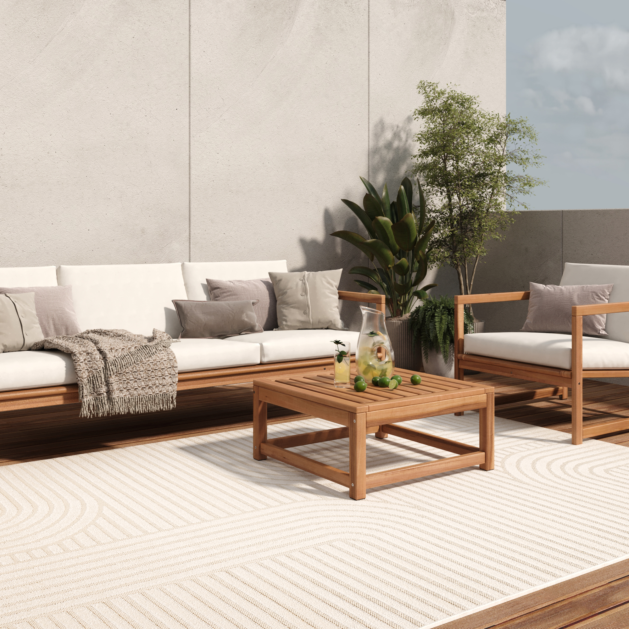 Alfombra Crema Exterior Interior Moderna Tela Plana Impermeable Salón Terraza - Imagen 14 de 41