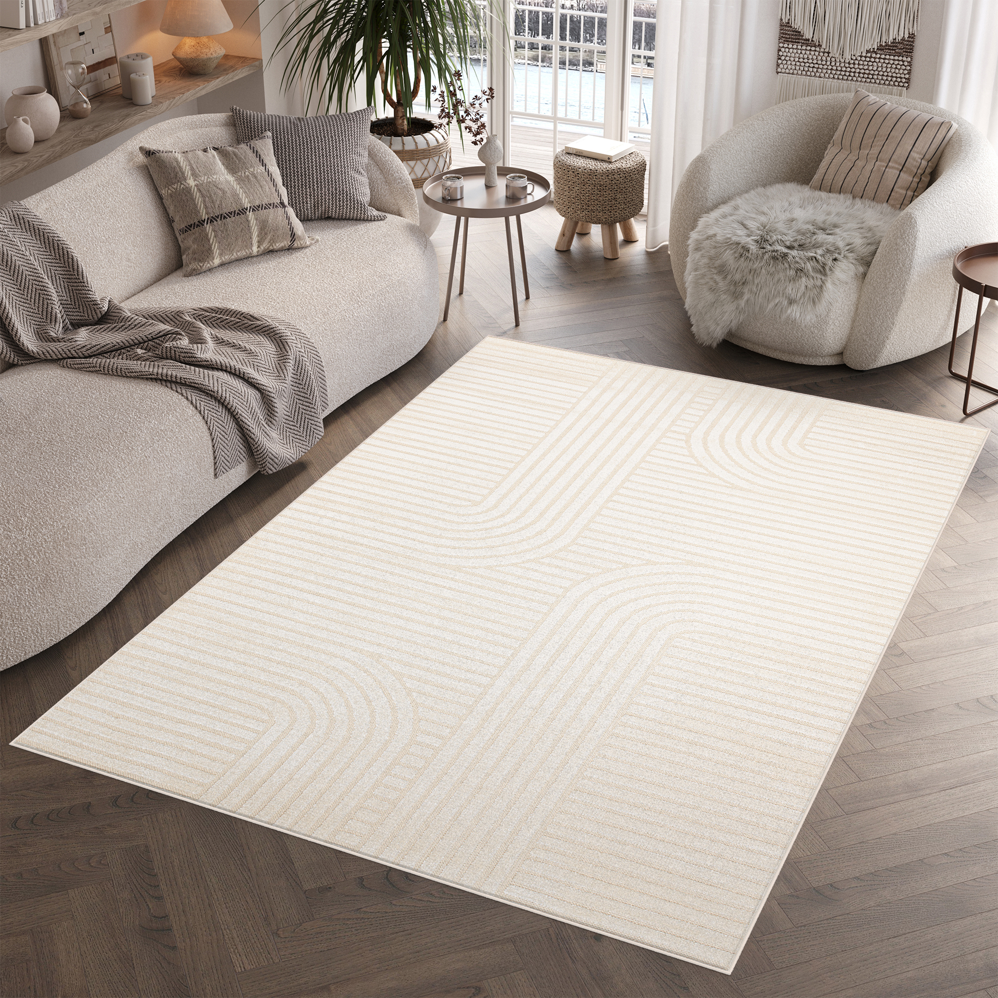Alfombra Crema Exterior Interior Moderna Tela Plana Impermeable Salón Terraza - Imagen 20 de 41