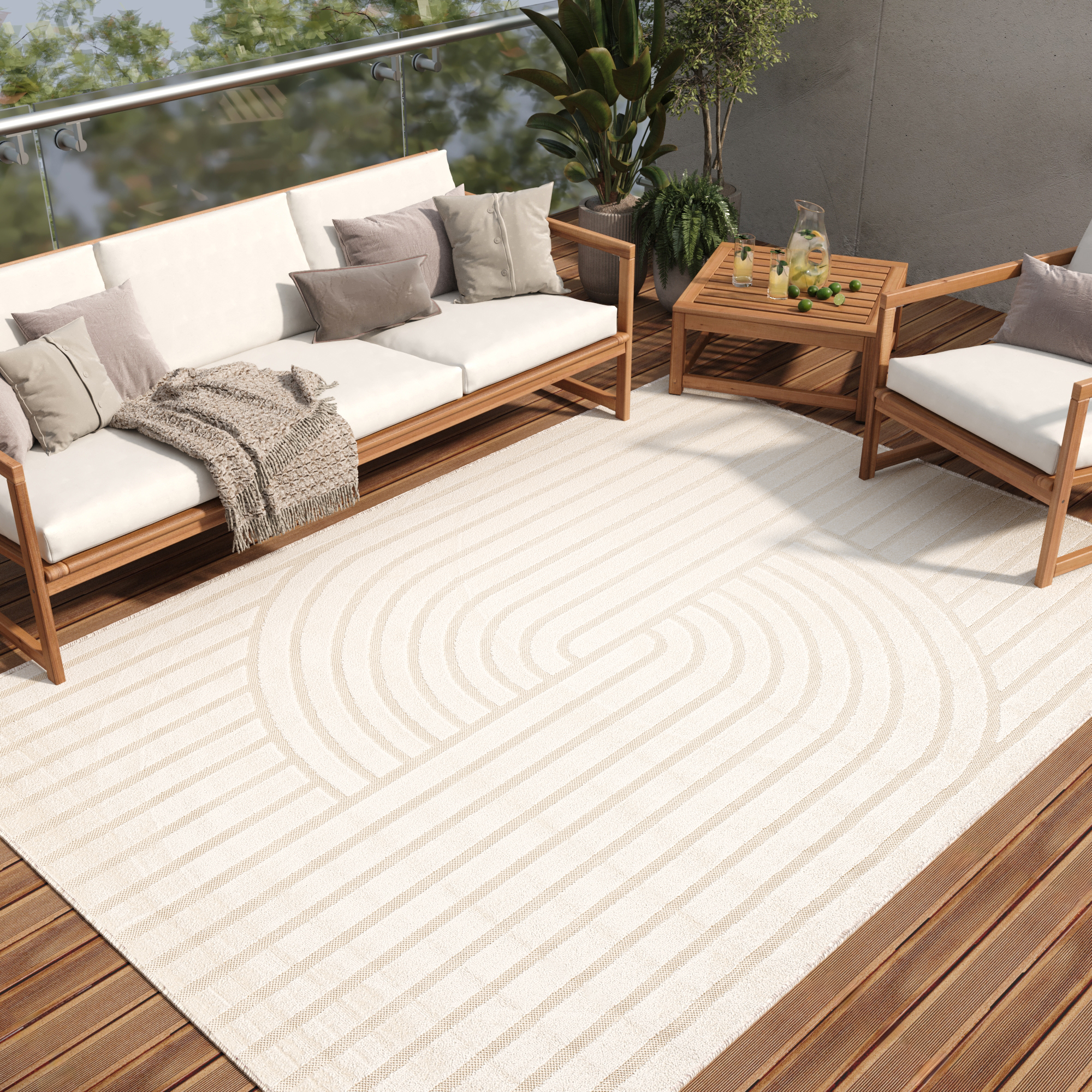 Alfombra Crema Exterior Interior Moderna Tela Plana Impermeable Salón Terraza - Imagen 32 de 41