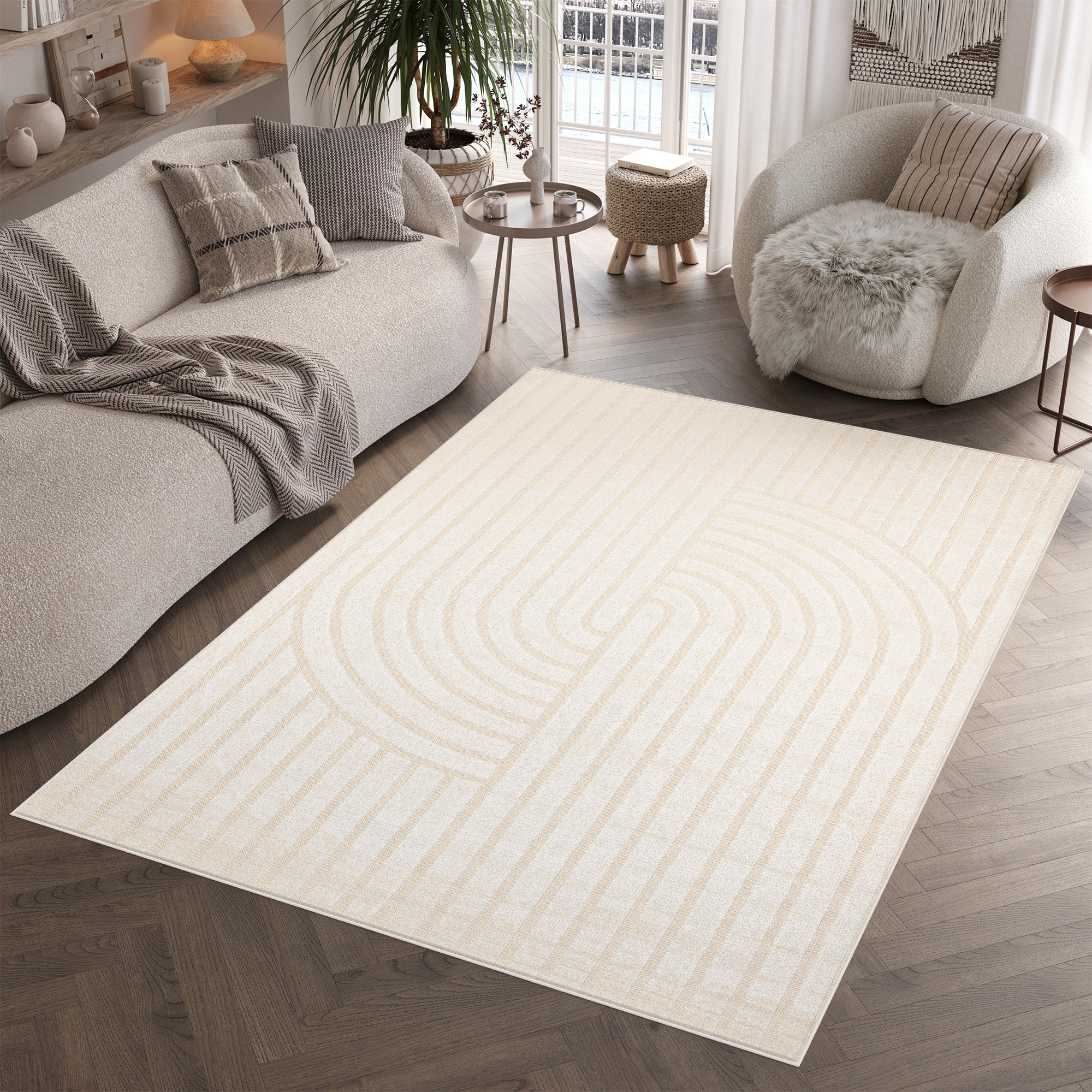 Alfombra Crema Exterior Interior Moderna Tela Plana Impermeable Salón Terraza - Imagen 40 de 41