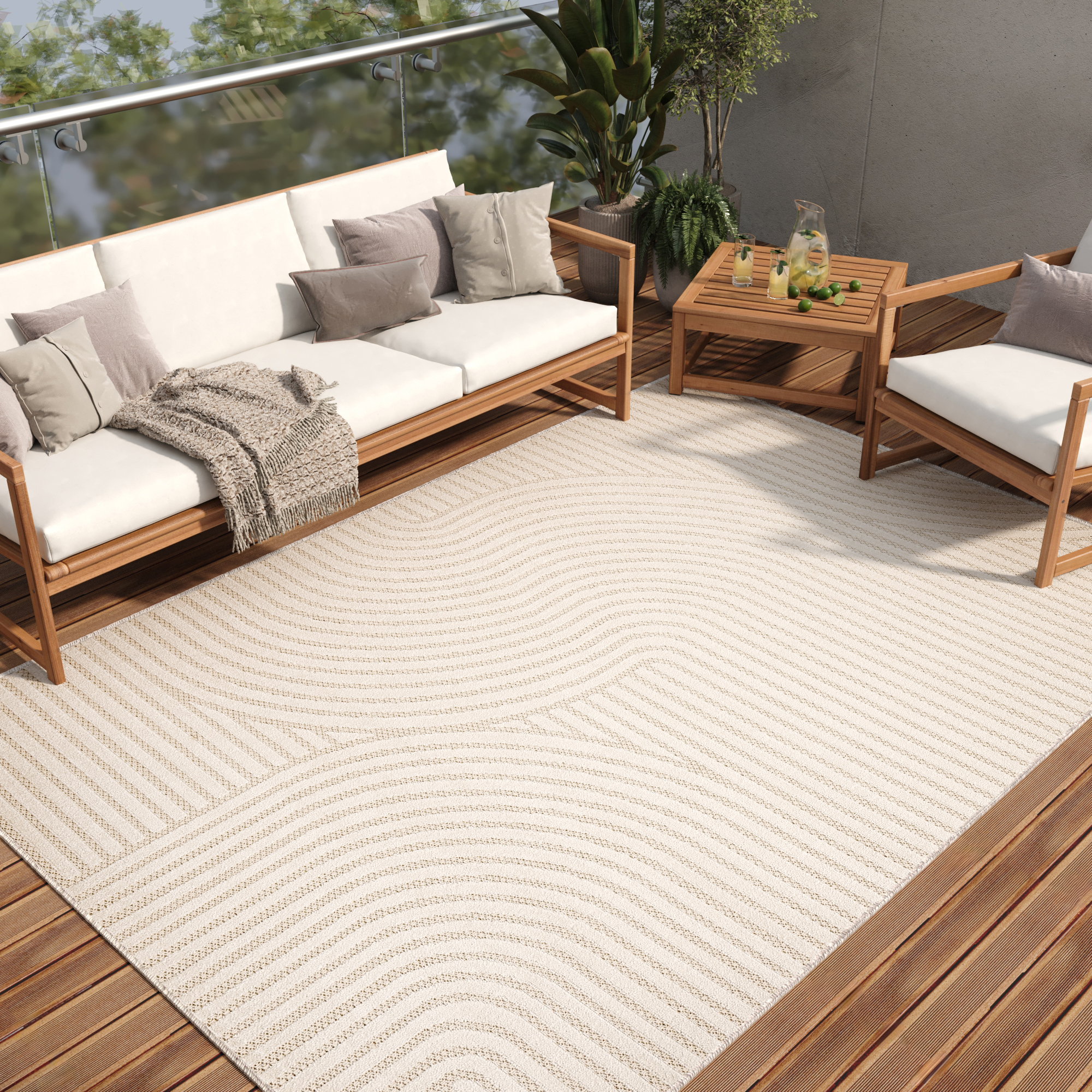 Alfombra Crema Exterior Interior Moderna Tela Plana Impermeable Salón Terraza - Imagen 2 de 41