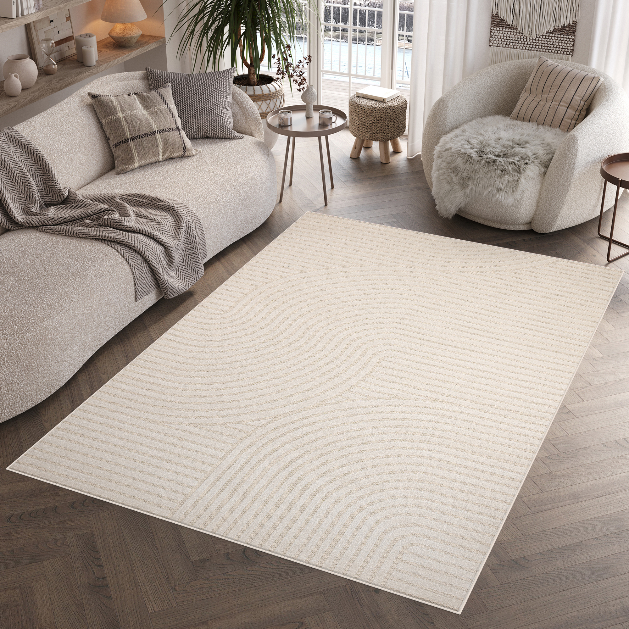 Alfombra Crema Exterior Interior Moderna Tela Plana Impermeable Salón Terraza - Imagen 10 de 41