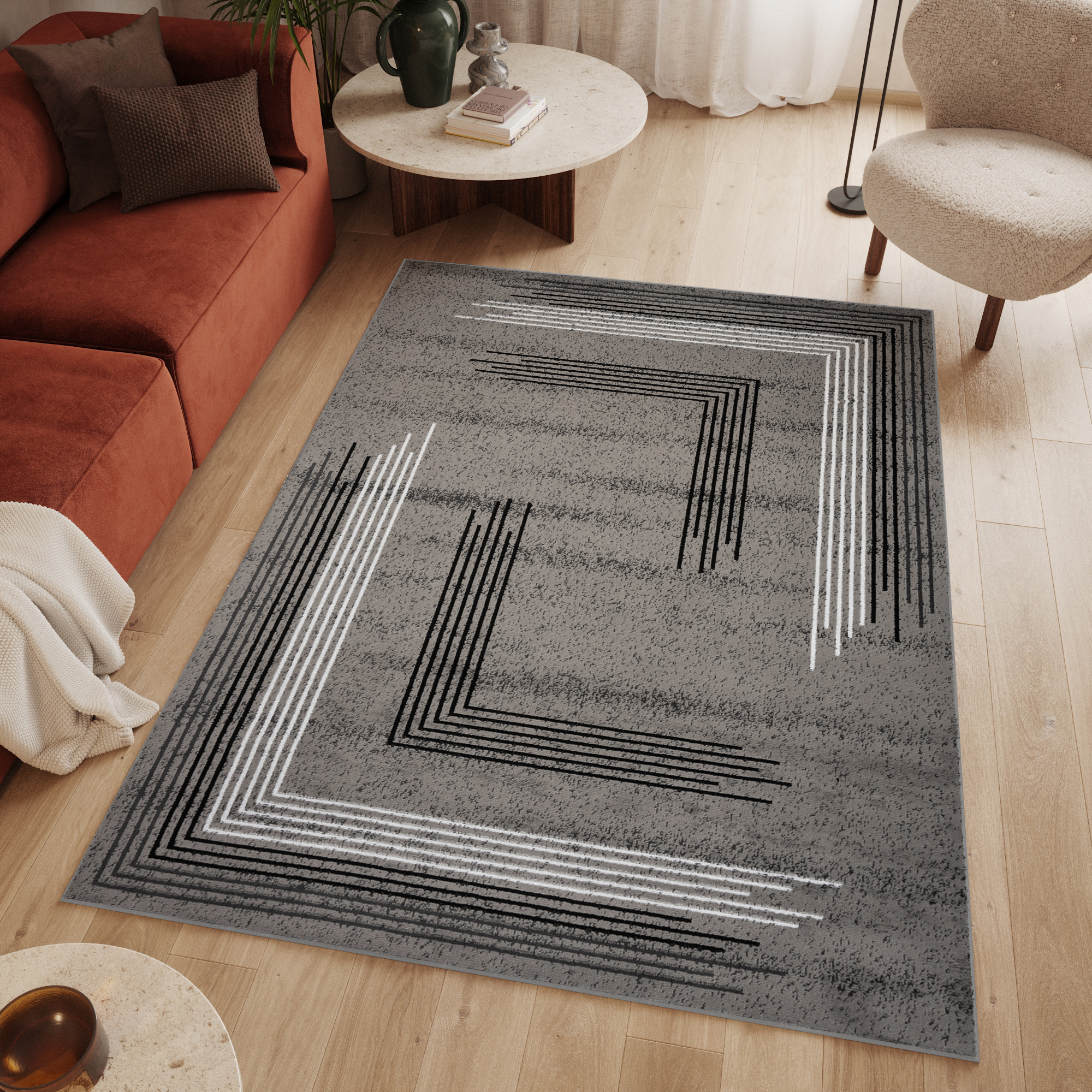 Tappeto 200x300 soggiorno pelo corto grigio moderno motivo geometrico ÖKOTEX - Foto 22 di 41