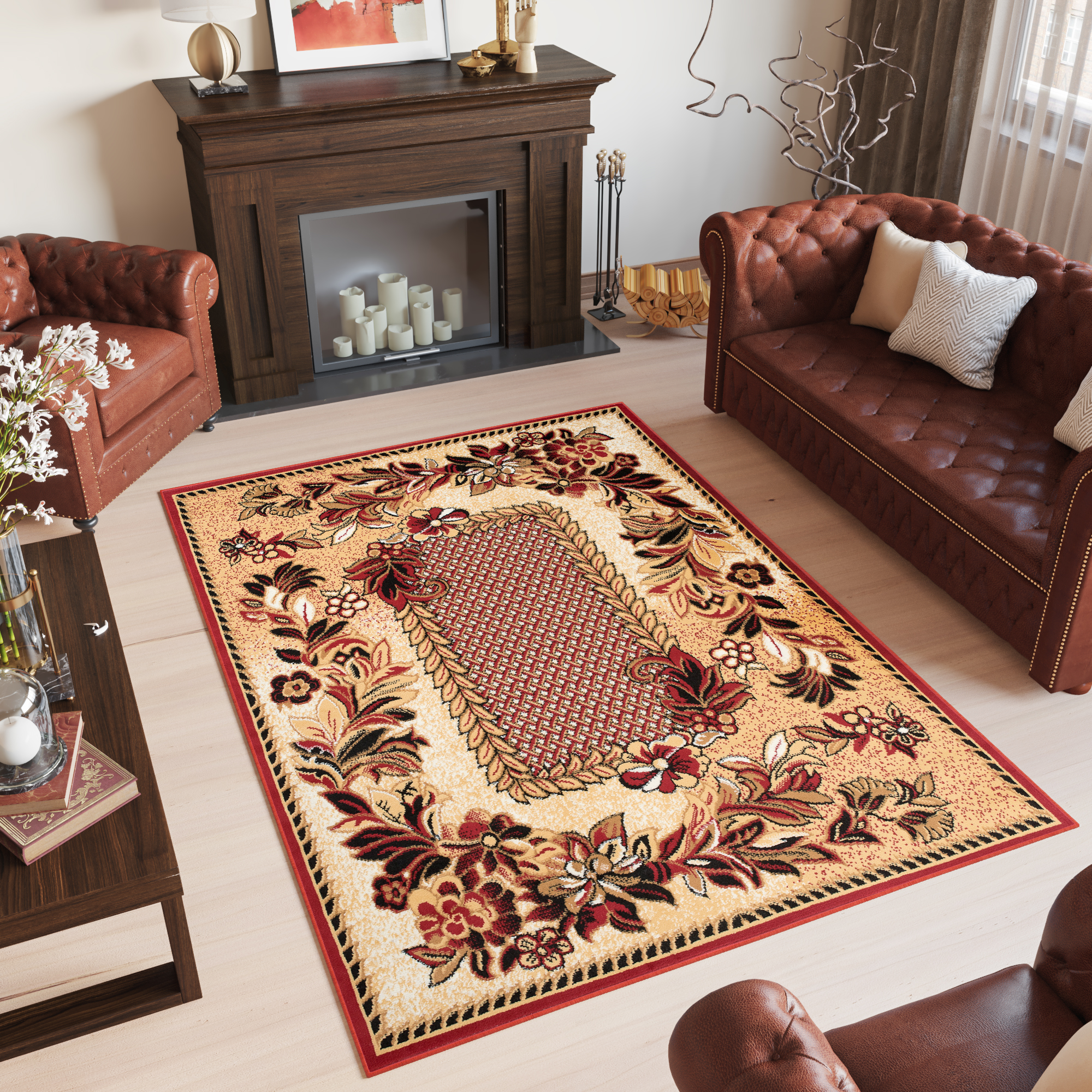 Teppich Modern Blumen Ornament Beige Braun Rot Lila Wohzimmer Schlafzimmer - Bild 18 von 41