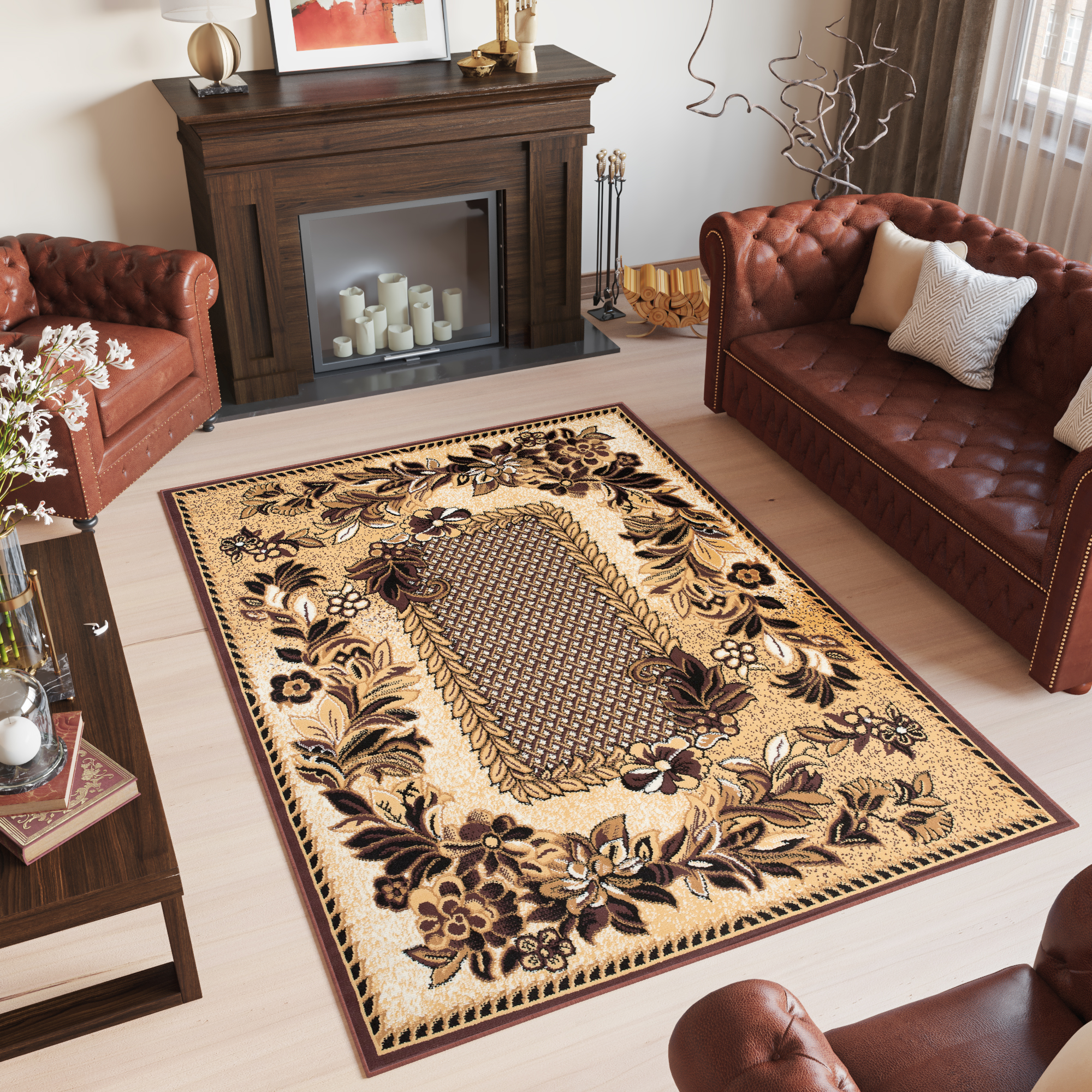 Teppich Modern Blumen Ornament Beige Braun Rot Lila Wohzimmer Schlafzimmer - Bild 26 von 41