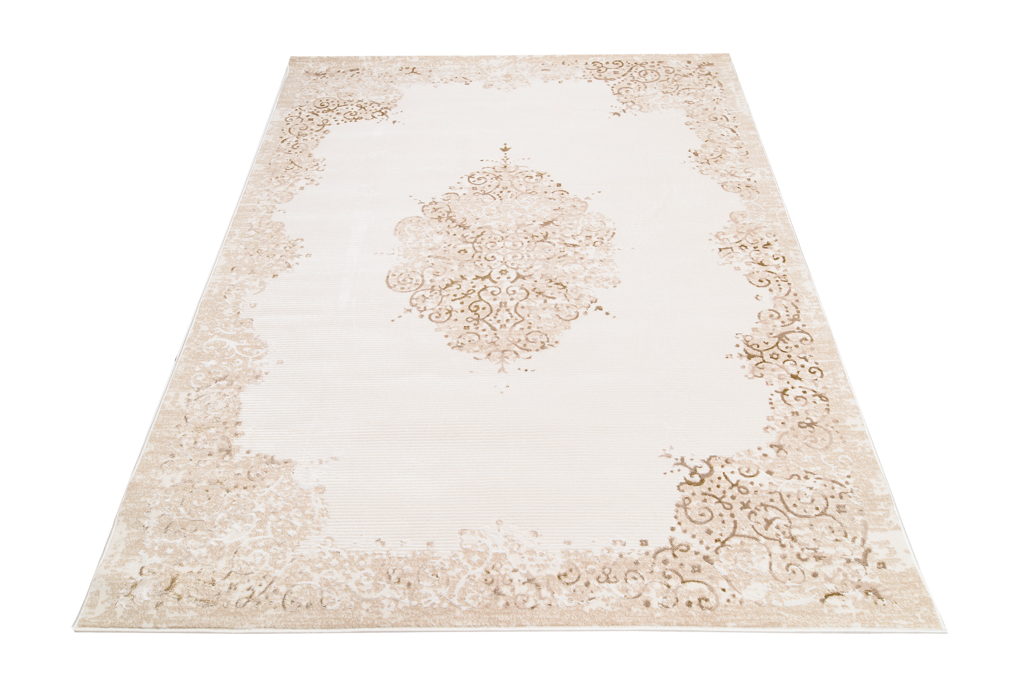 Alfombra Clásica Piso Corto Beige Crema Brillante Floral Borde Salón ÖKOTEX - Imagen 28 de 30
