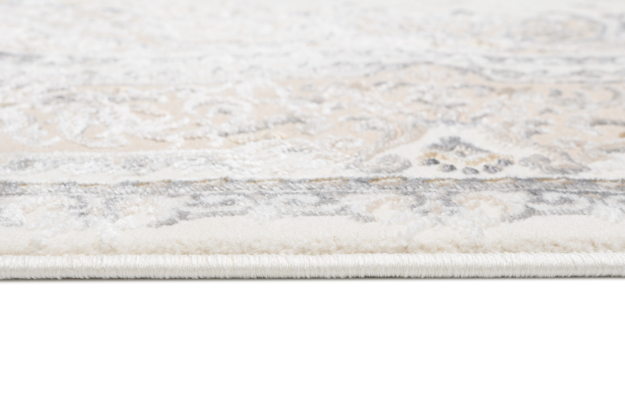 Alfombra clásica pelo corto beige azul flores adornos aspecto 3D salón - Imagen 6 de 41