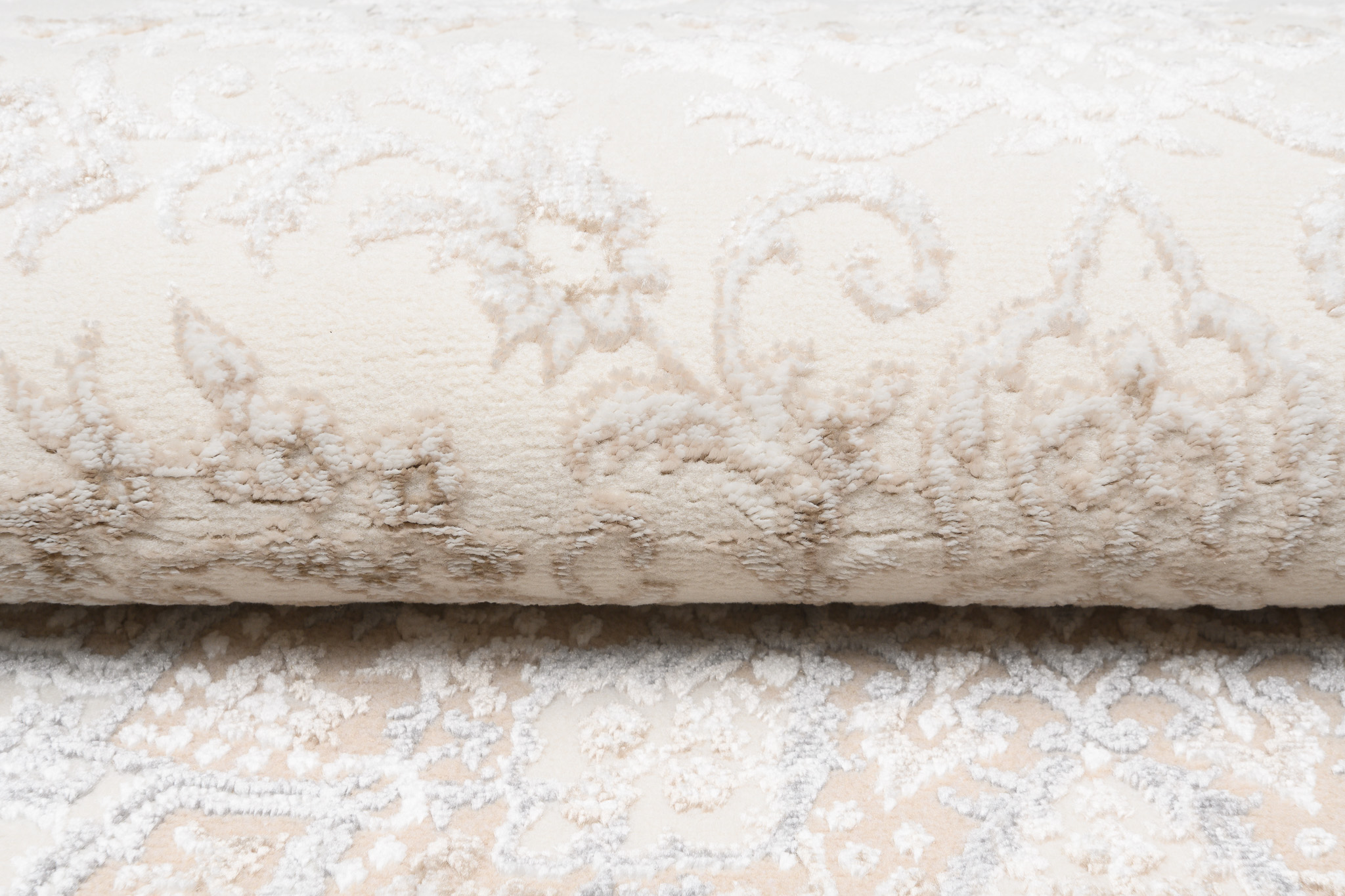 Alfombra clásica pelo corto beige azul flores adornos aspecto 3D salón - Imagen 7 de 41