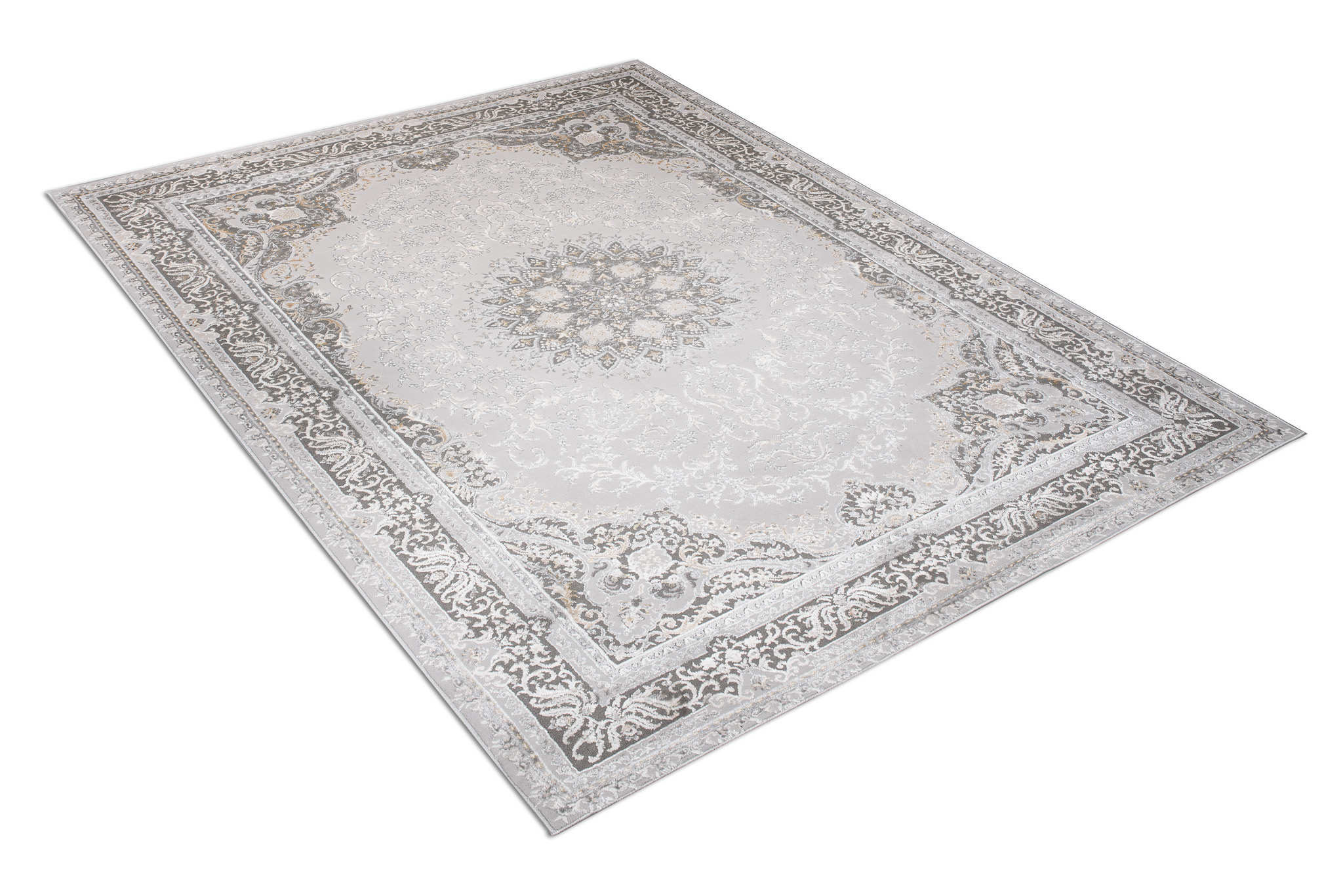 Alfombra clásica de pelo corto flores grisáceas adornos aspecto 3D salón ECOTEX - Imagen 10 de 31