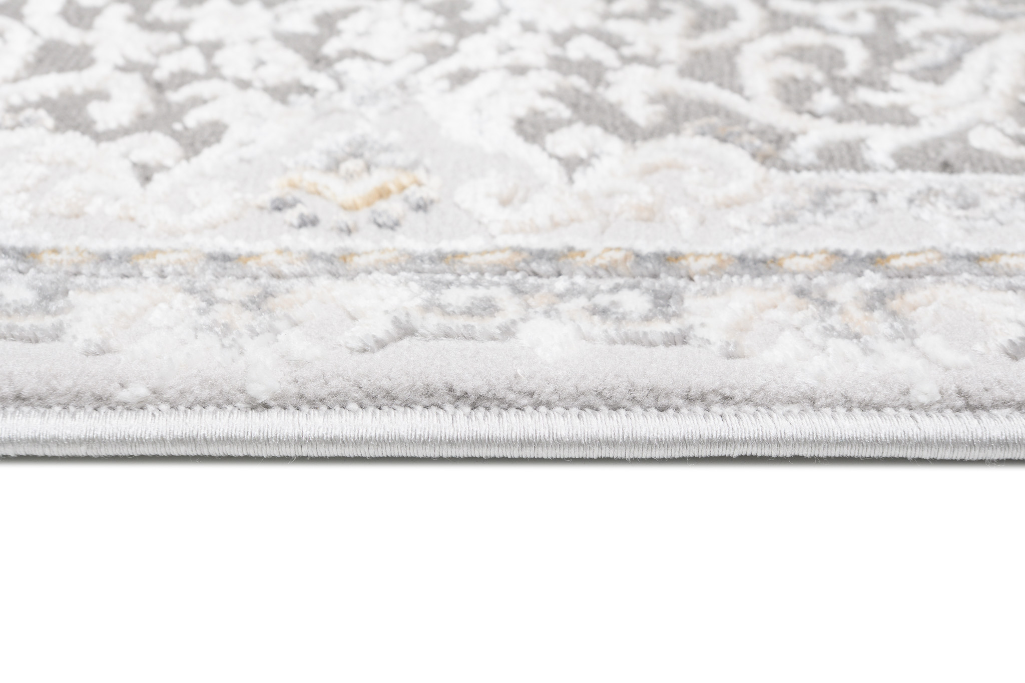 Alfombra clásica de pelo corto flores grisáceas adornos aspecto 3D salón ECOTEX - Imagen 6 de 31