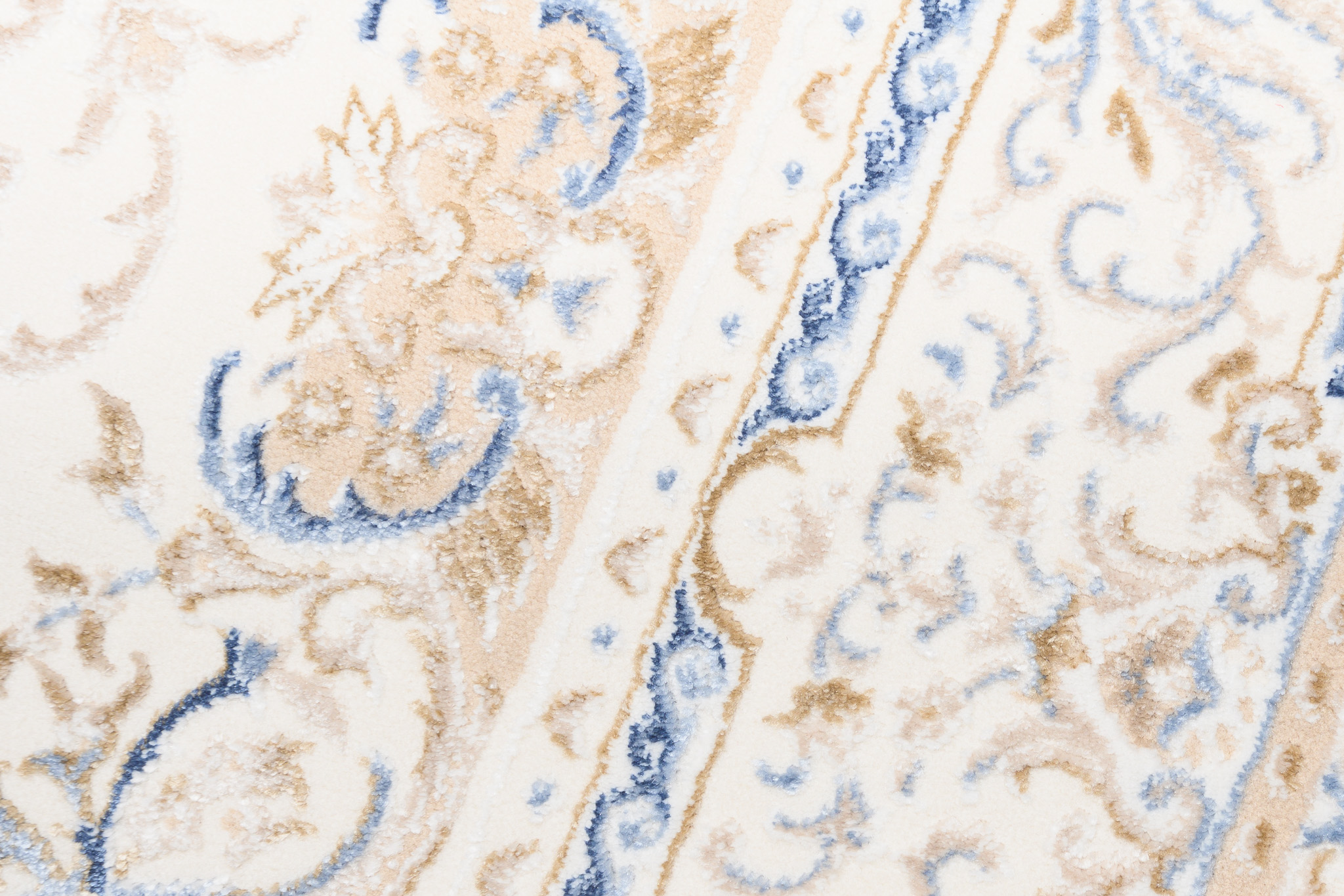Alfombra clásica pelo corto beige azul flores adornos aspecto 3D salón - Imagen 14 de 41