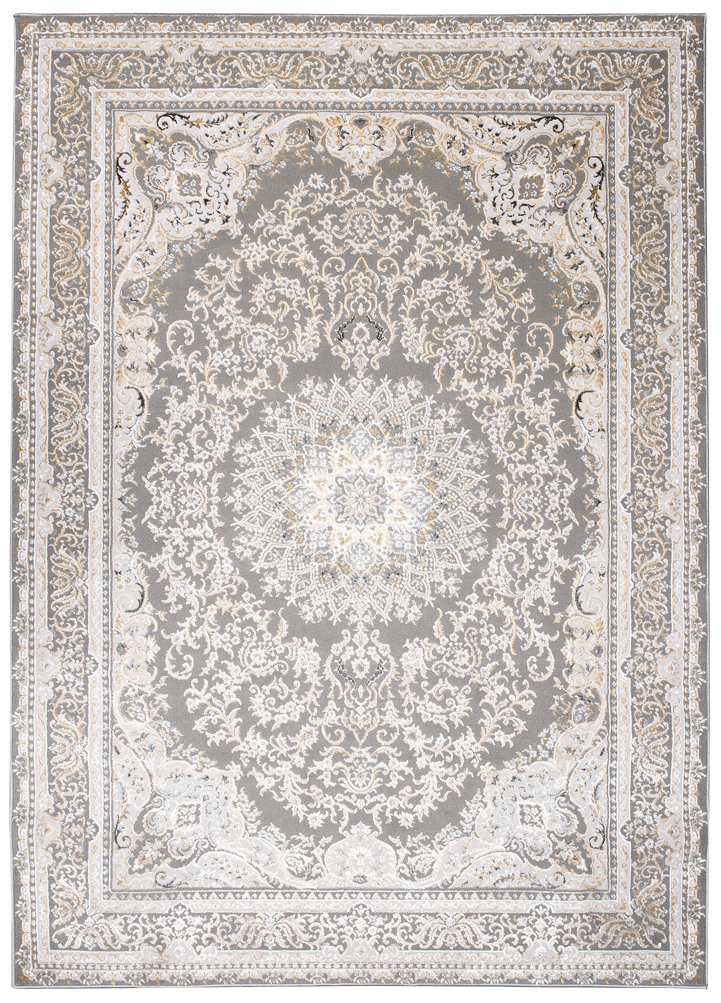 Alfombra clásica de pelo corto flores grisáceas adornos aspecto 3D salón ECOTEX - Imagen 13 de 31