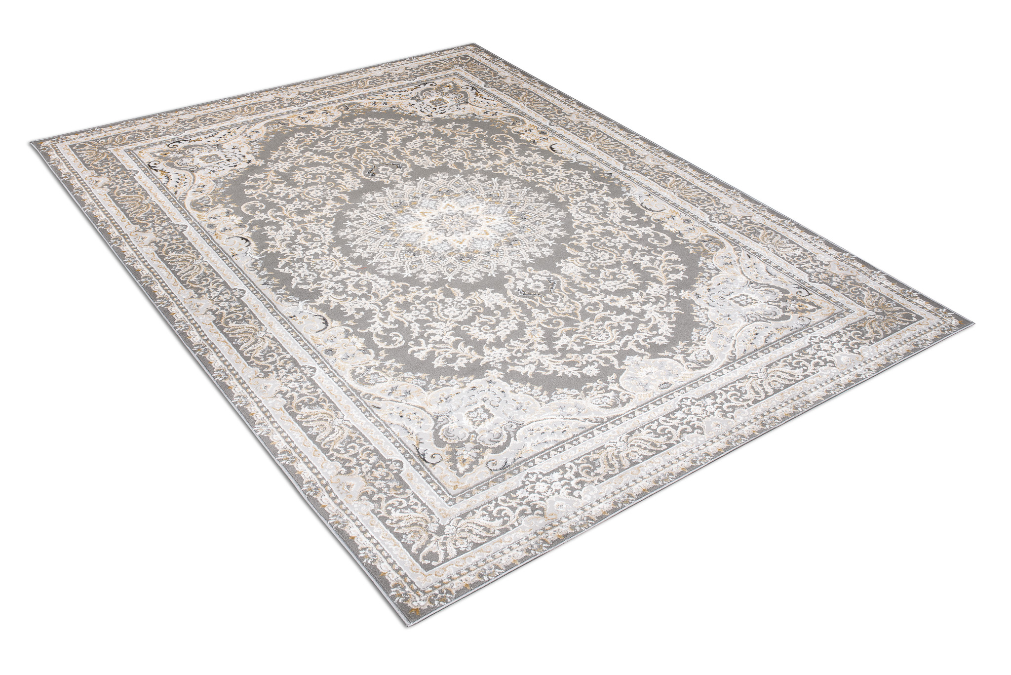 Alfombra clásica de pelo corto flores grisáceas adornos aspecto 3D salón ECOTEX - Imagen 20 de 31