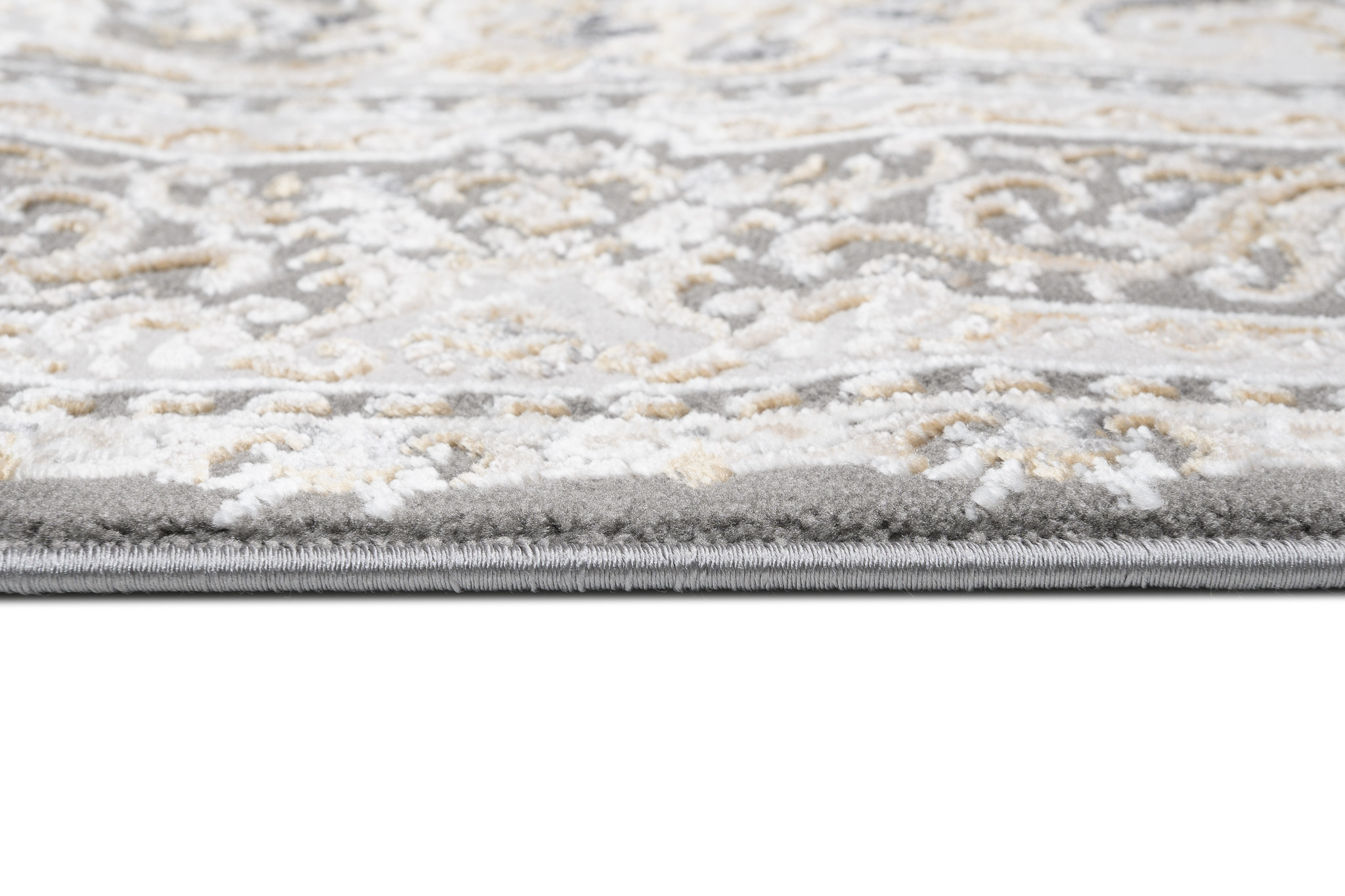 Alfombra clásica de pelo corto flores grisáceas adornos aspecto 3D salón ECOTEX - Imagen 16 de 31