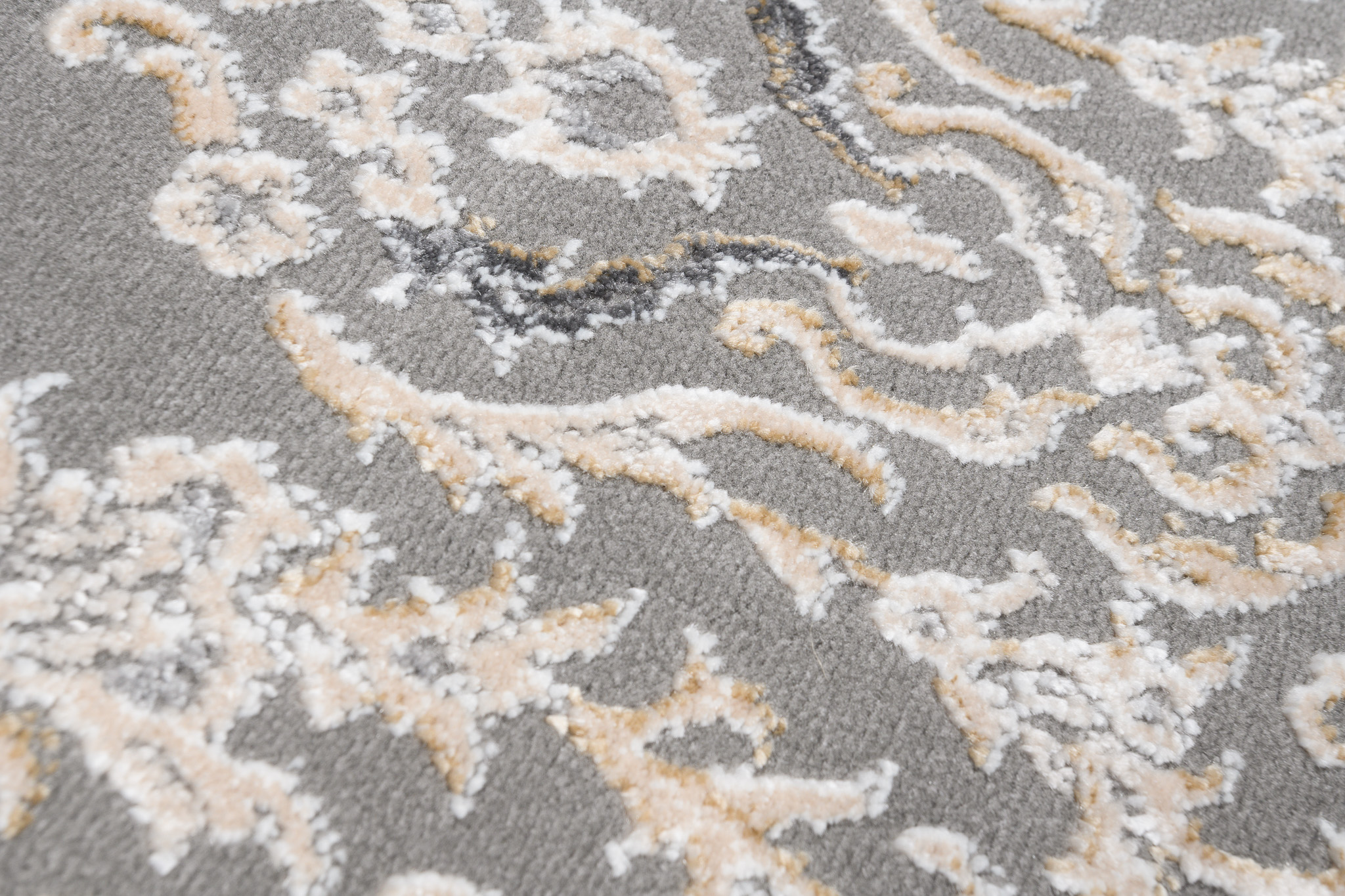 Alfombra clásica de pelo corto flores grisáceas adornos aspecto 3D salón ECOTEX - Imagen 14 de 31