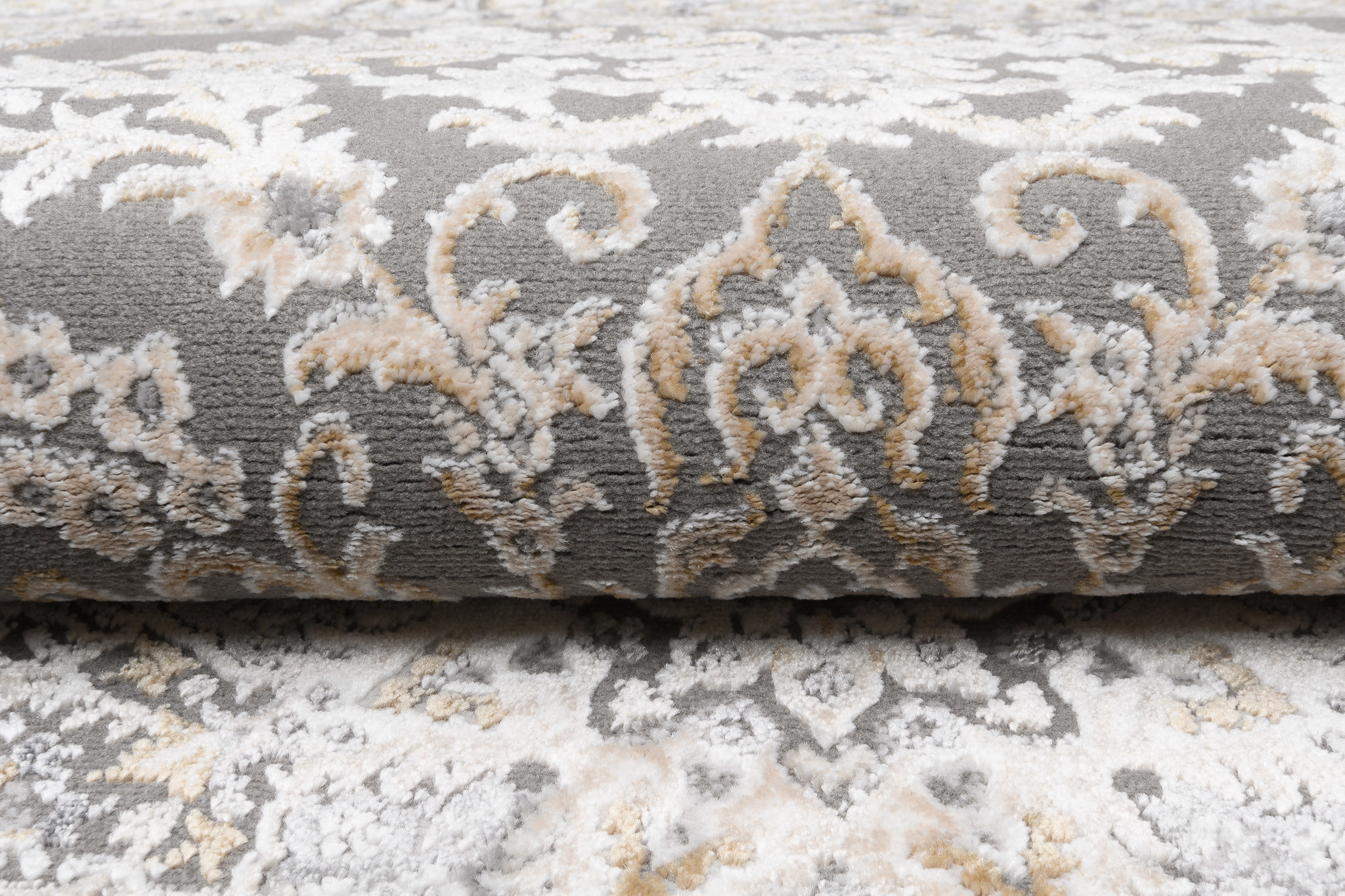 Alfombra clásica de pelo corto flores grisáceas adornos aspecto 3D salón ECOTEX - Imagen 17 de 31