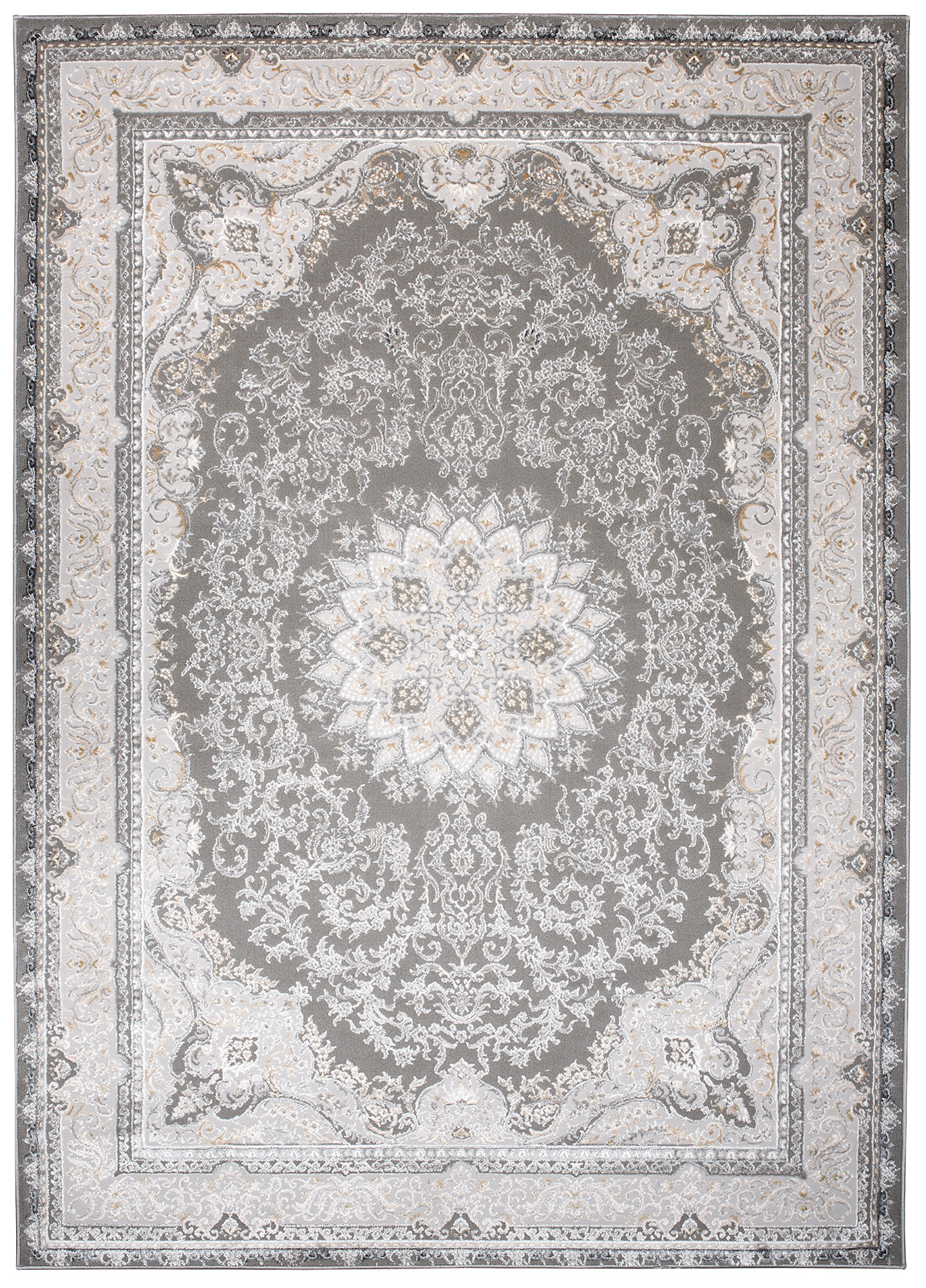 Alfombra clásica de pelo corto flores grisáceas adornos aspecto 3D salón ECOTEX - Imagen 23 de 31