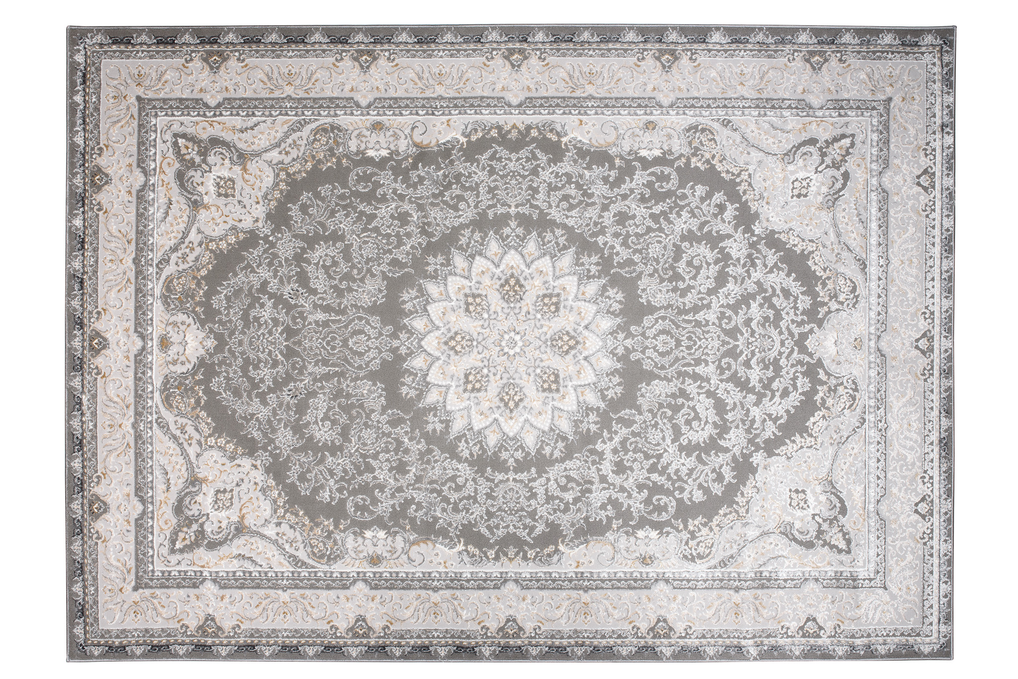 Alfombra clásica de pelo corto flores grisáceas adornos aspecto 3D salón ECOTEX - Imagen 31 de 31
