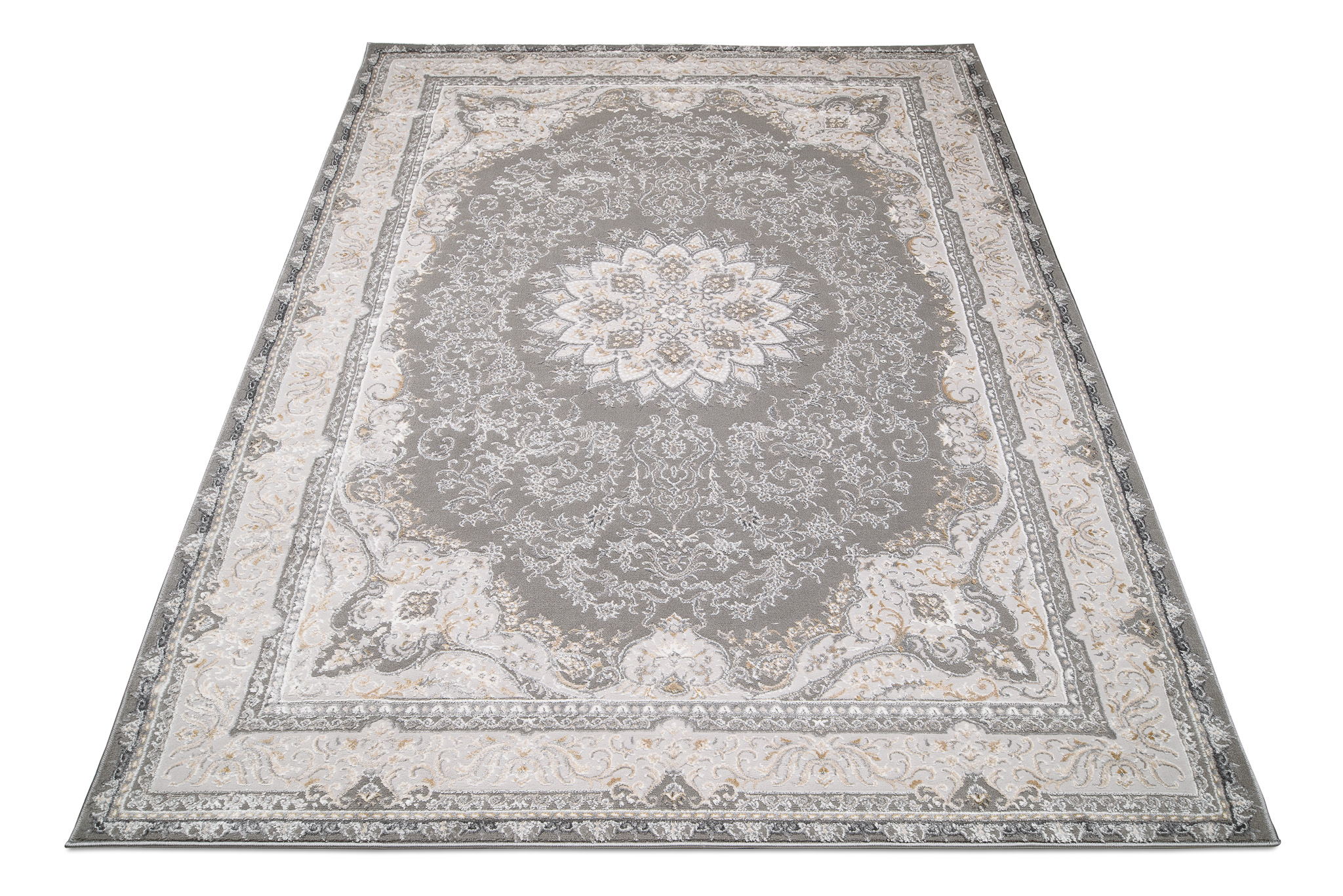 Alfombra clásica de pelo corto flores grisáceas adornos aspecto 3D salón ECOTEX - Imagen 29 de 31